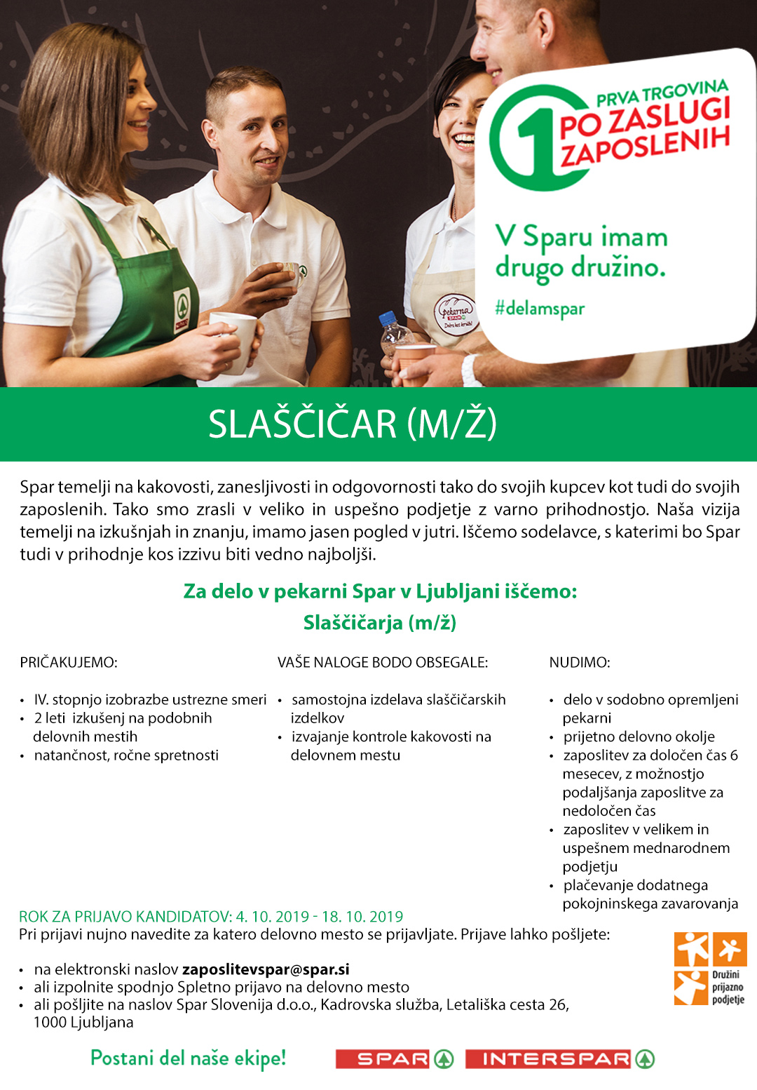 Slaščičar (m/ž) - Spar pekarna v Ljubljani