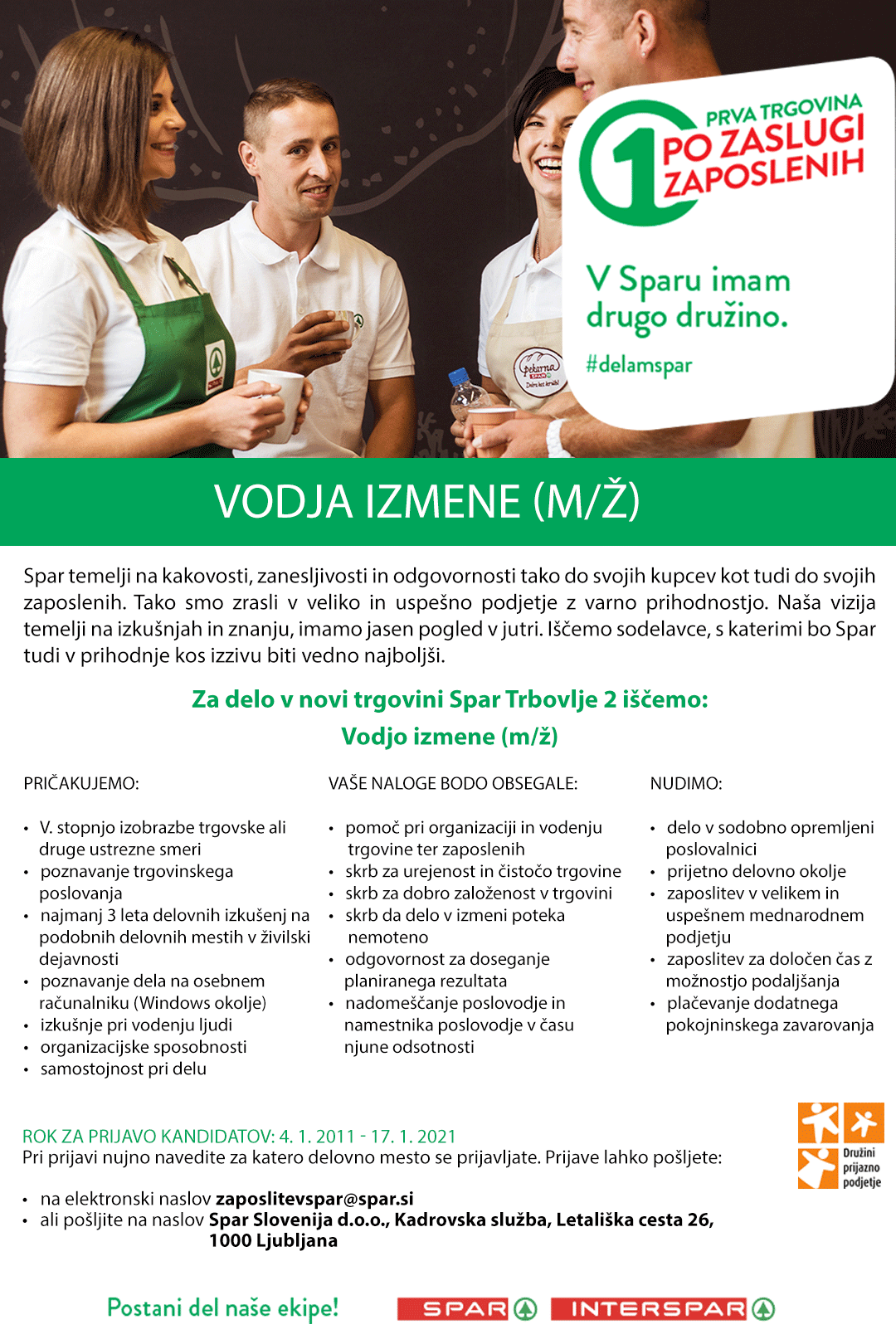 Vodja izmene (m/ž) - Spar Trbovlje 2