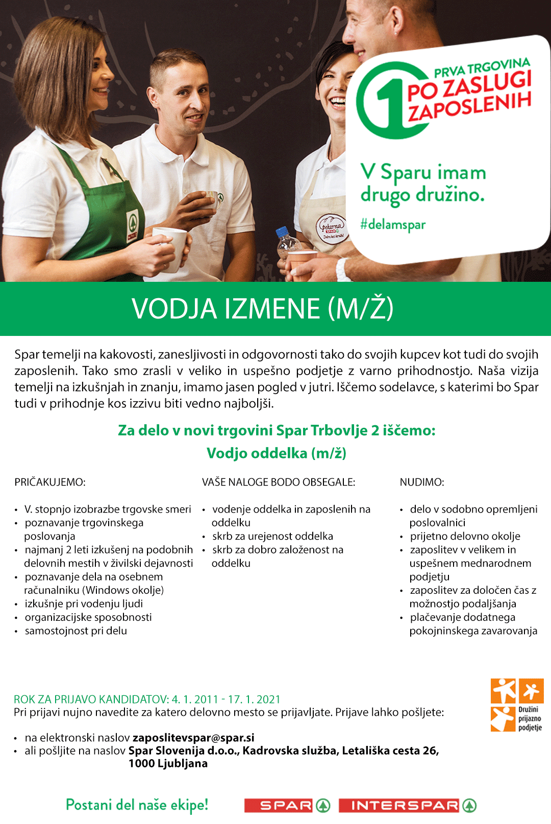 Vodja oddelka (m/ž) - Spar Trbovlje 2
