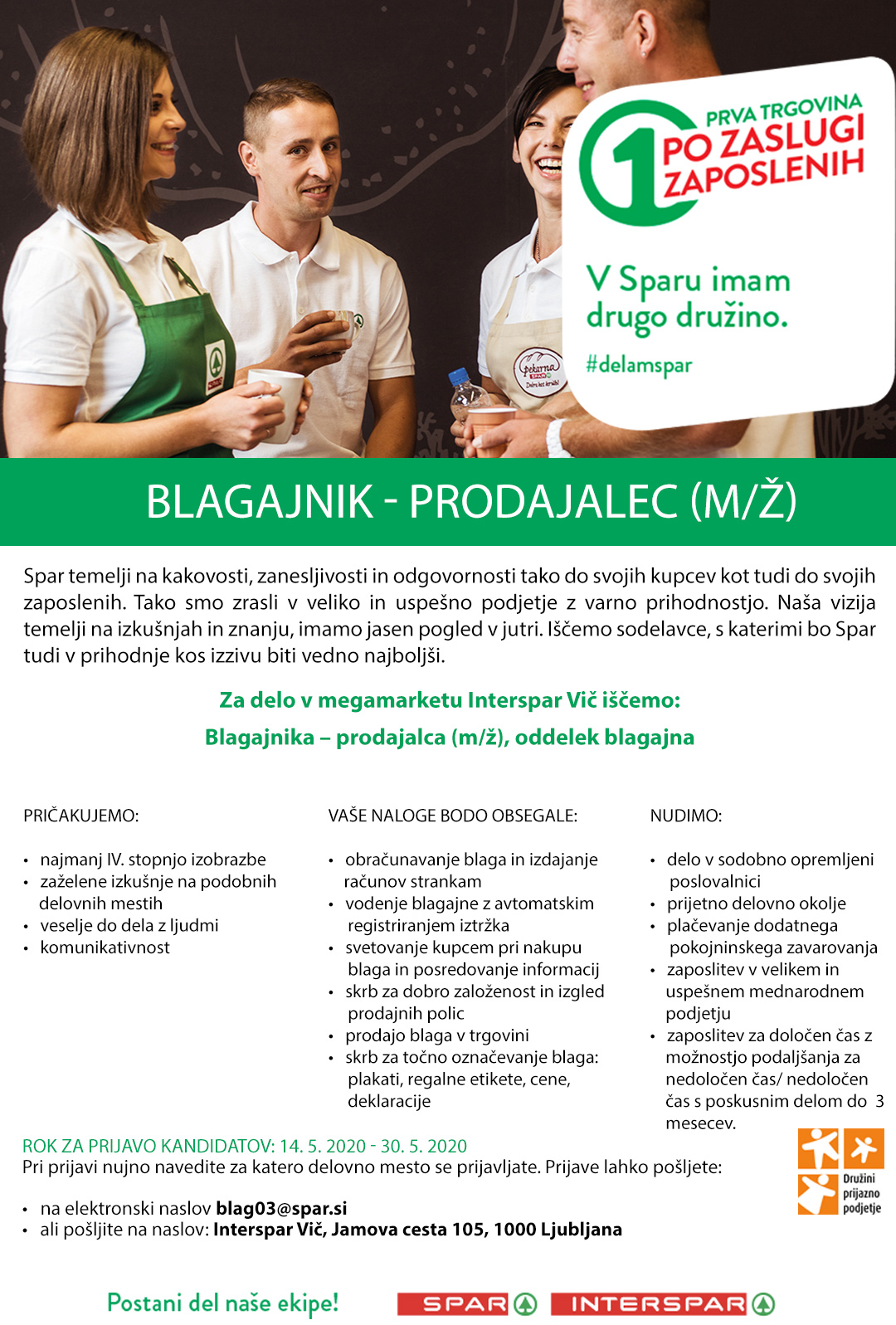 Blagajnik - prodajalec (m/ž) na oddelku blagajna