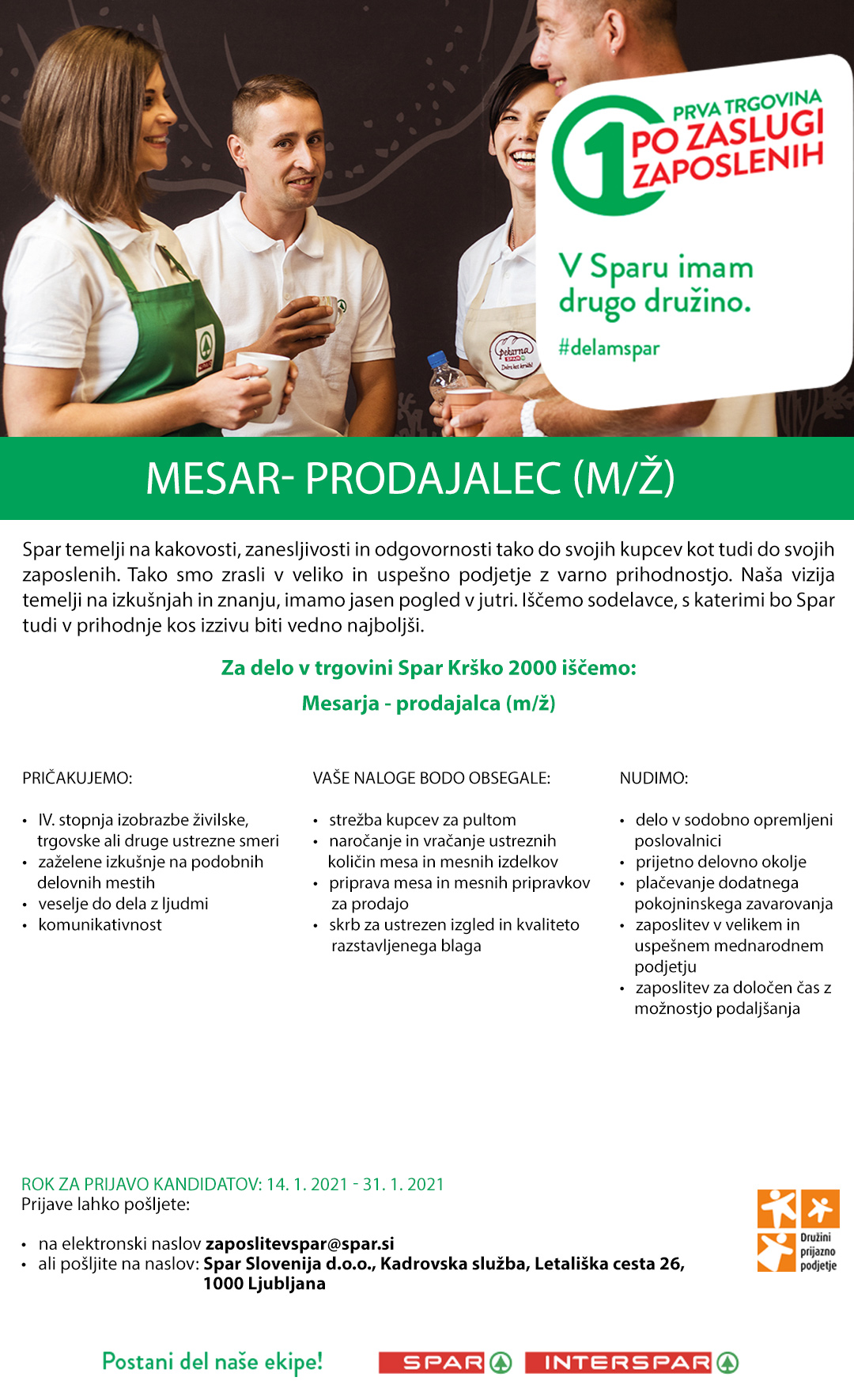 Mesar - prodajalec (m/ž), spar Krško 2000