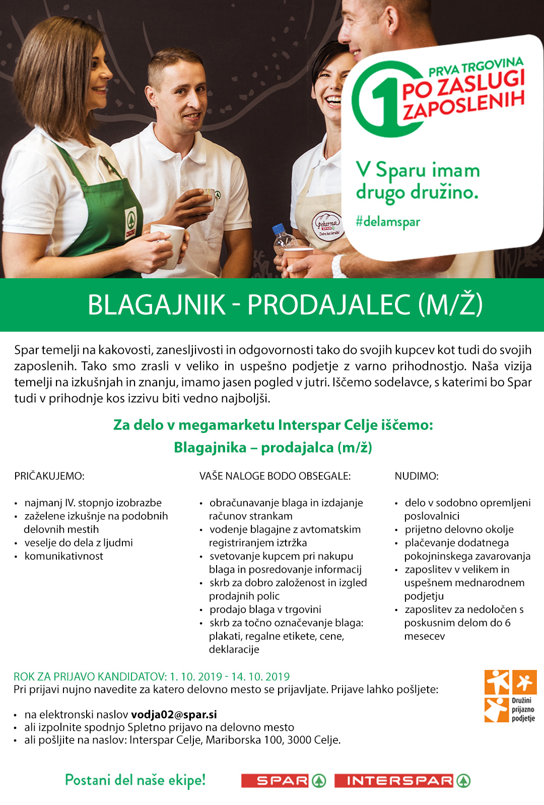 Blagajnik - prodajalec (m/ž) - Interspar Celje