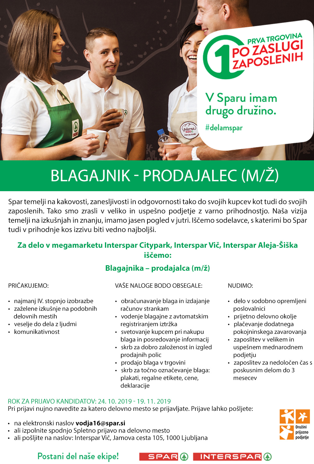 Prodajalec - blagajnik (m/ž) - Spar Domžale Vir