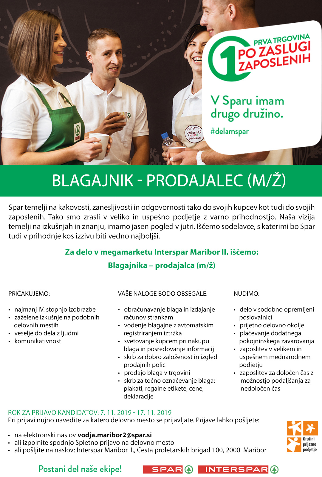 Blagajnik - prodajalec (m/ž) - Interspar Maribor II.