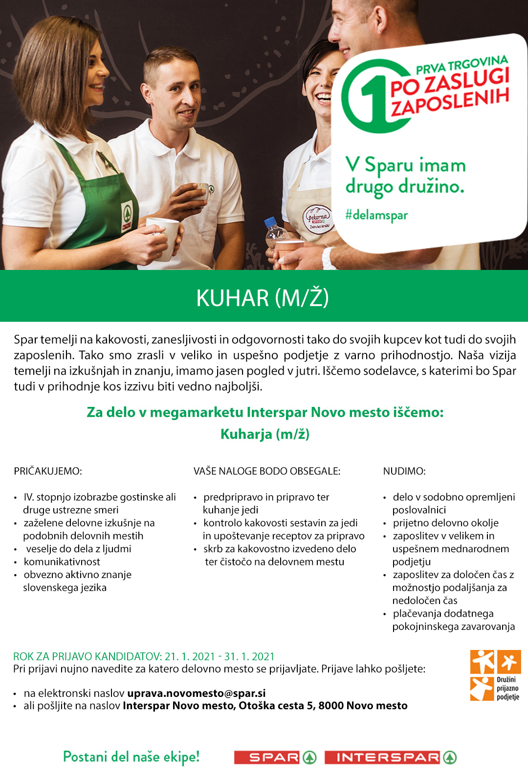 Kuhar (m/ž), Spar Novo mesto