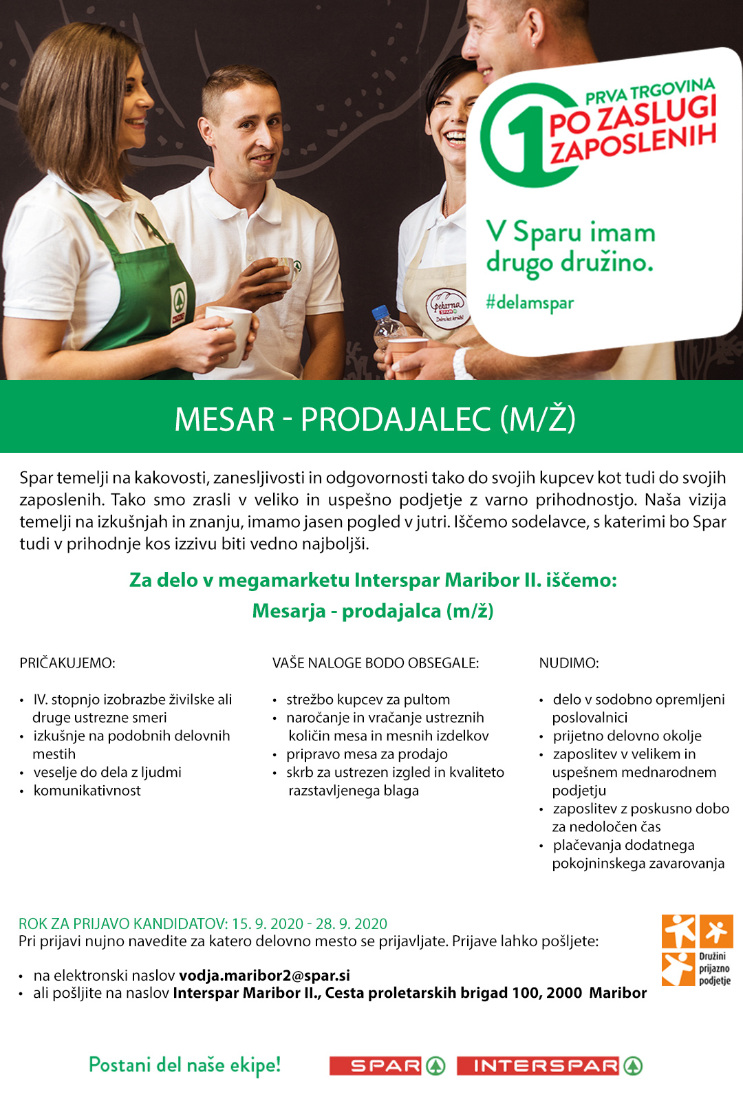 Mesar - prodajalec (m/ž) - Interspar Maribor II.