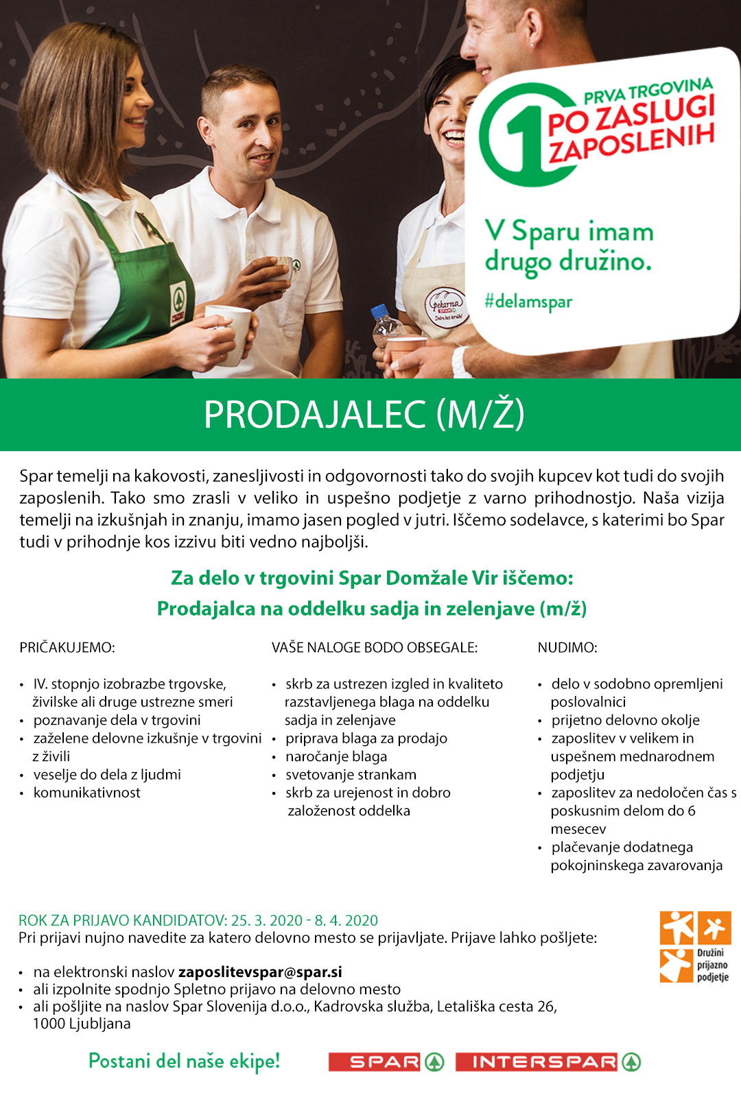 Prodajalec (m/ž) na oddelku sadja in zelenjave - Spar Domžale Vir