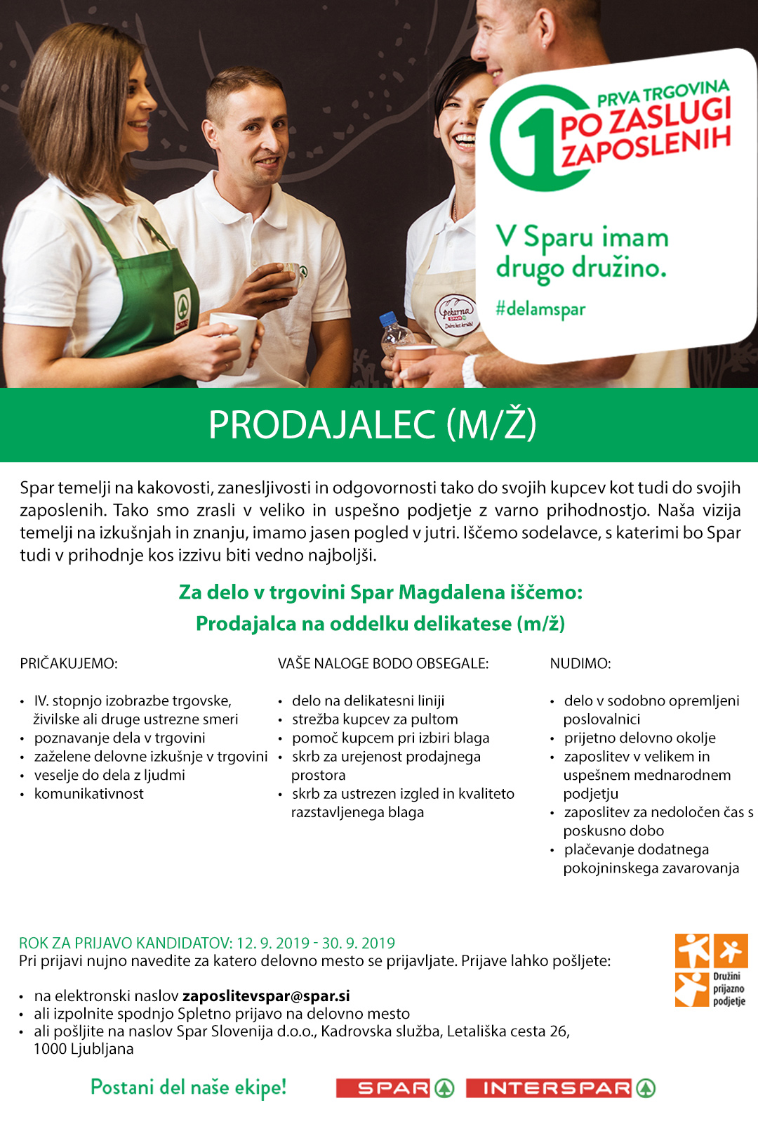 Prodajalec (m/ž) na oddelku delikatese - Spar Magdalena