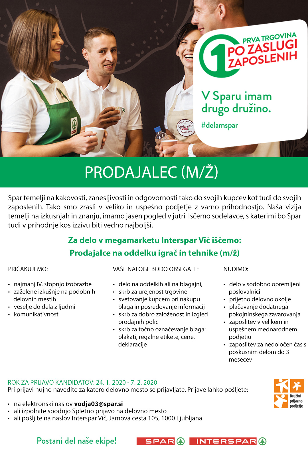 Prodajalec (m/ž) na oddelku igrač in tehnike - Interspar Vič