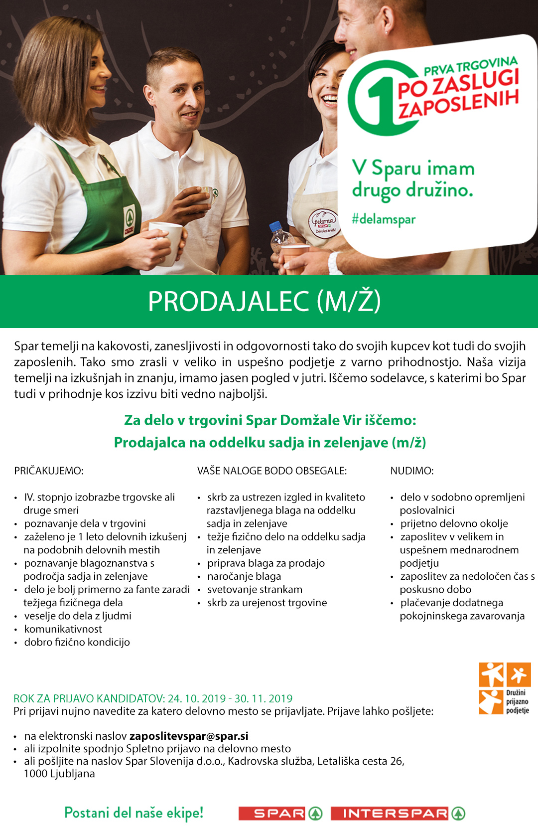 Prodajalec (m/ž) na oddelku sadja in zelenjave - Domžale Vir