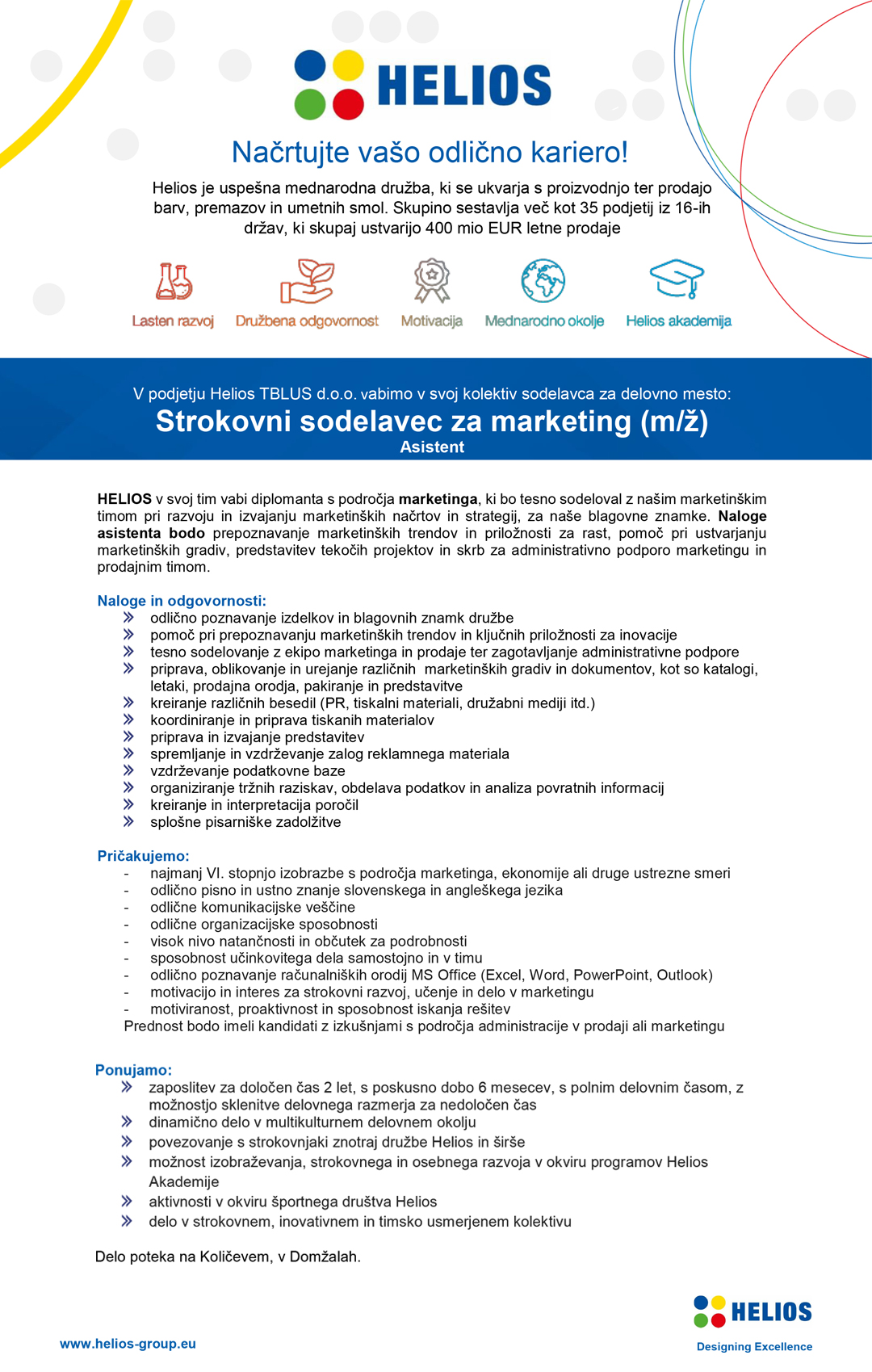 Strokovni sodelavec za marketing (m/ž) - asistent