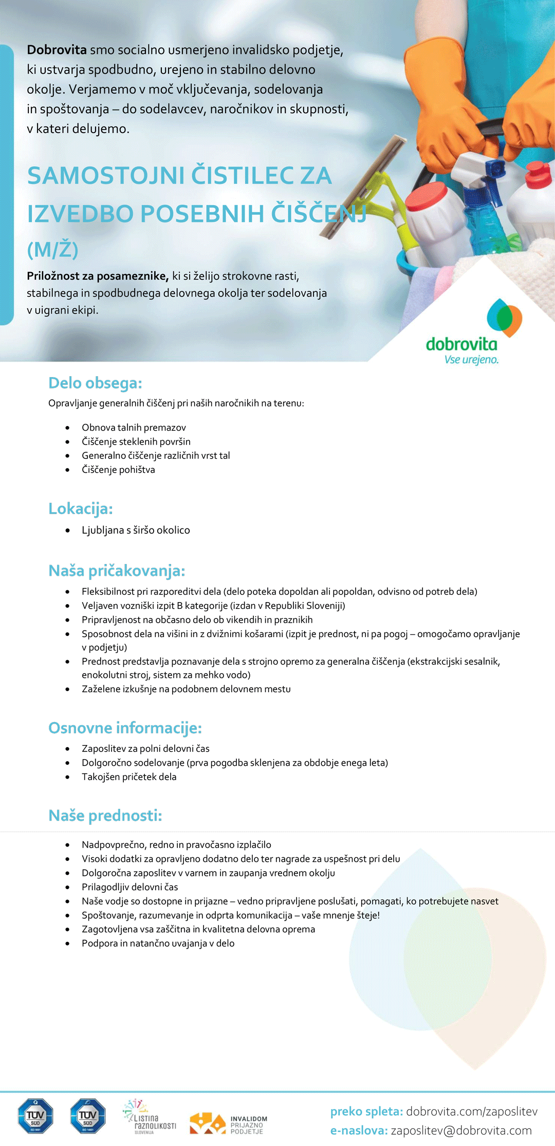 Samostojni čistilec za izvedbo posebnih čiščenj (m/ž)