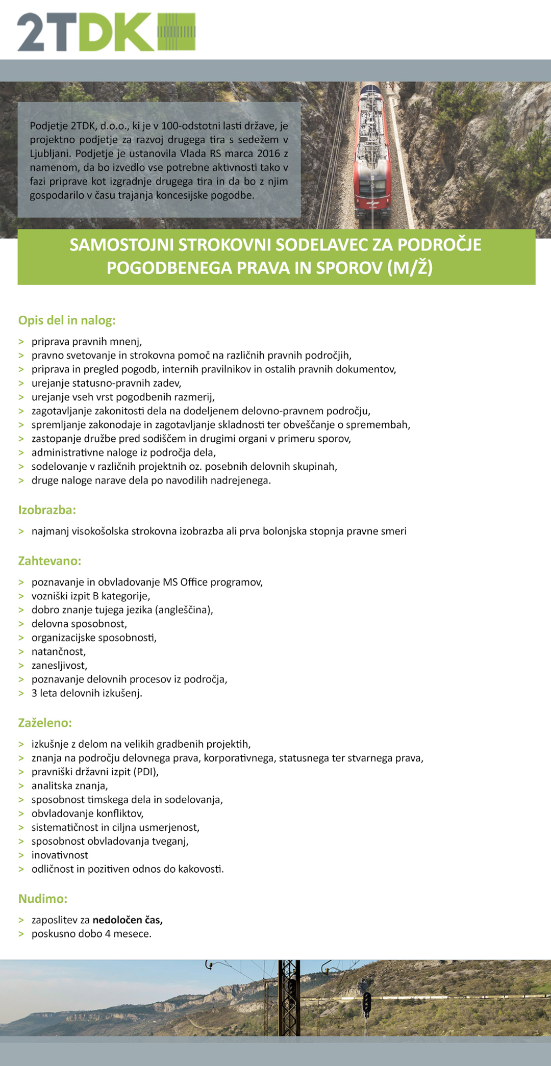 Samostojni strokovni sodelavec za področje pogodbenega prava in sporov (m/ž)