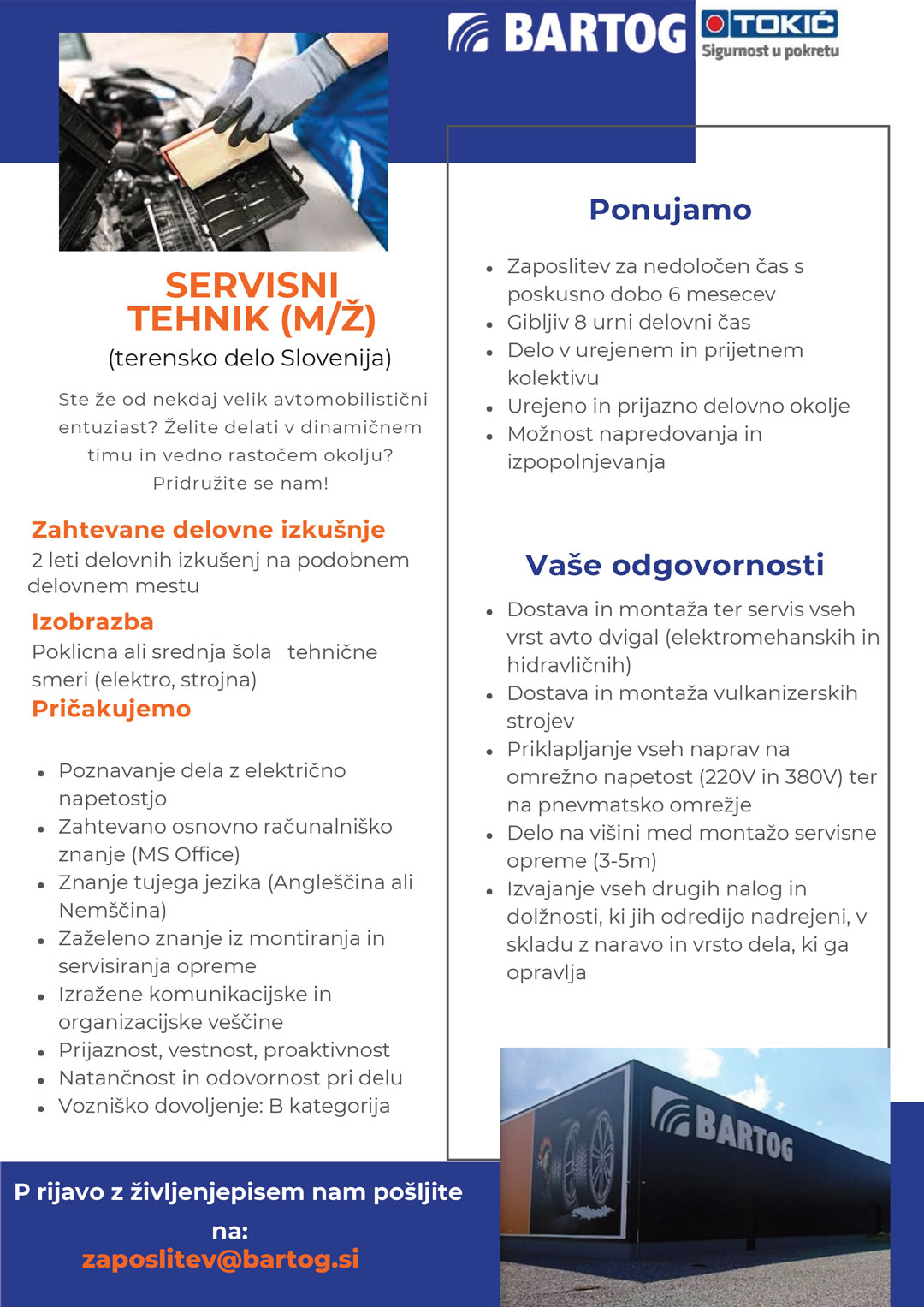 Servisni tehnik (m/ž) terensko delo Slovenja