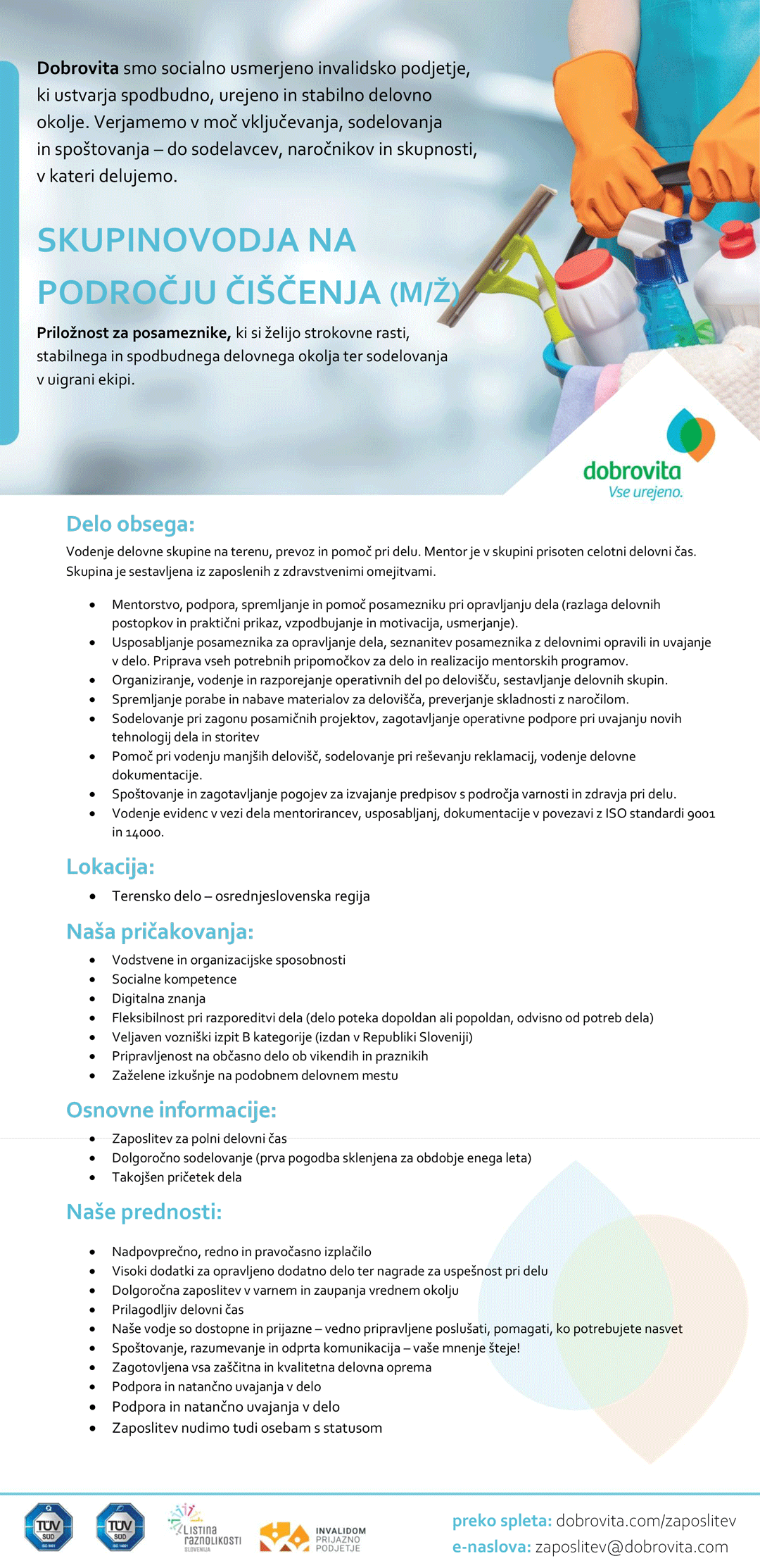 Skupinovodja na področju čiščenja (m/ž)