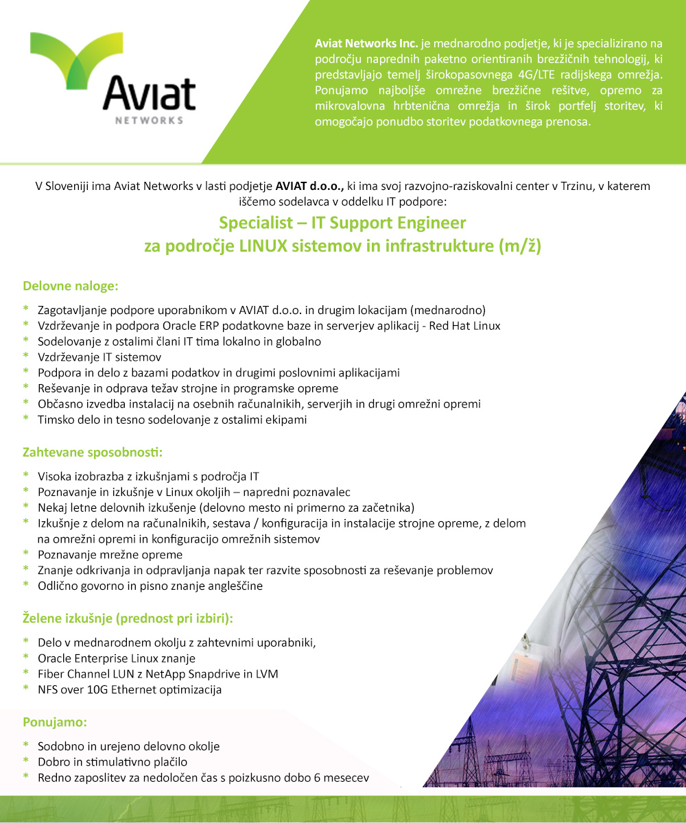Specialist – IT Support Engineer za področje LINUX sistemov in infrastrukture (m/ž)