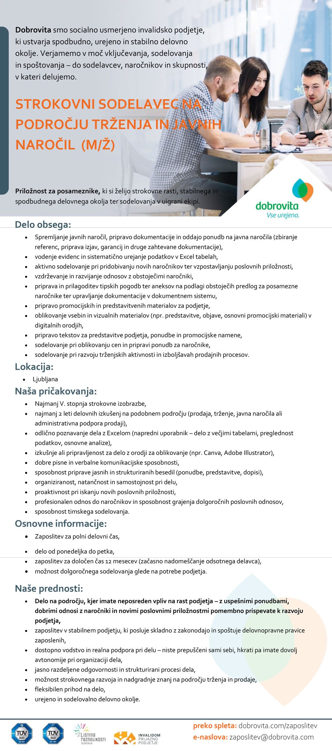 Strokovni sodelavec na področju trženja in javnih naročil (m/ž)