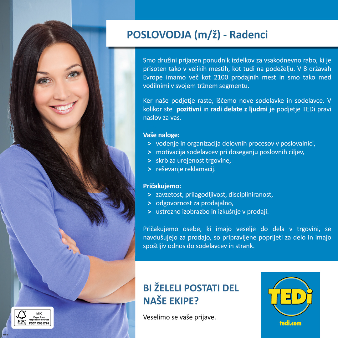 Poslovodja (m/ž) - Radenci (nova poslovalnica)