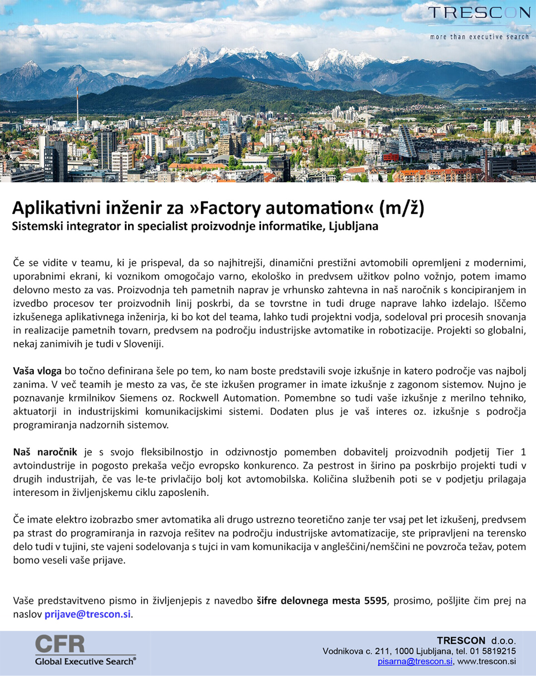 Aplikativni inženir za »Factory automation« (m/ž)