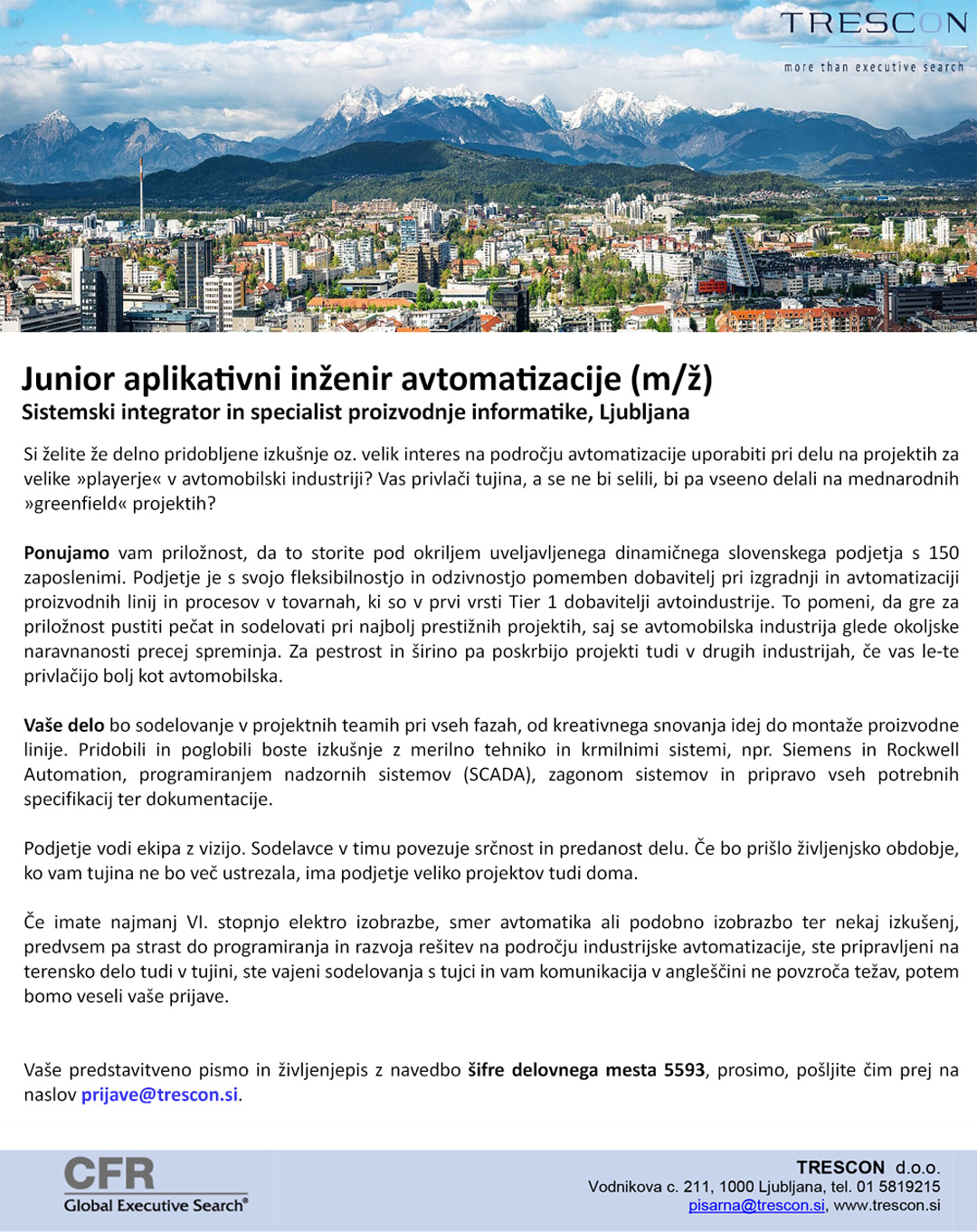 Junior aplikativni inženir avtomatizacije (m/ž)