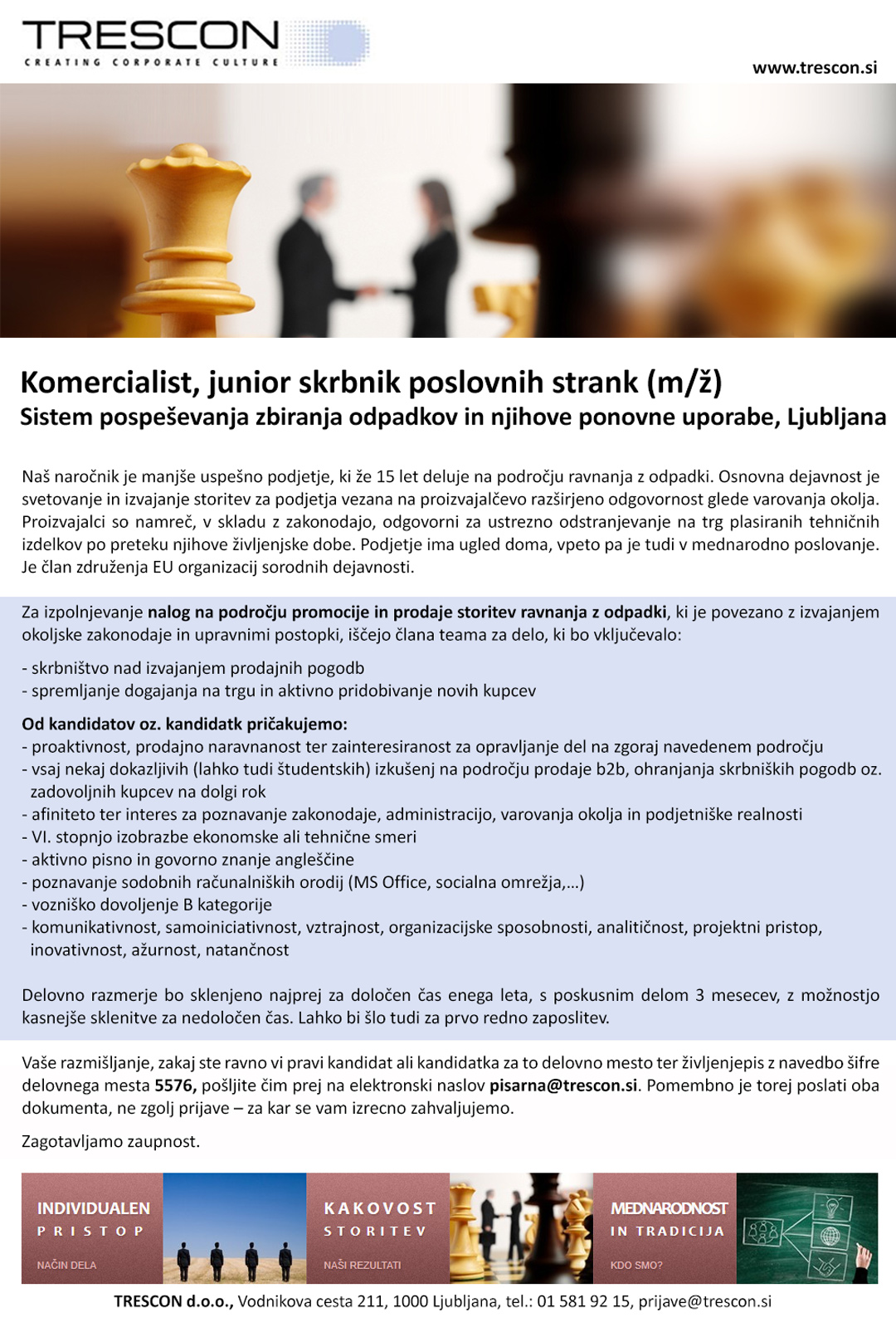 Komercialist, junior skrbnik poslovnih strank (m/ž)