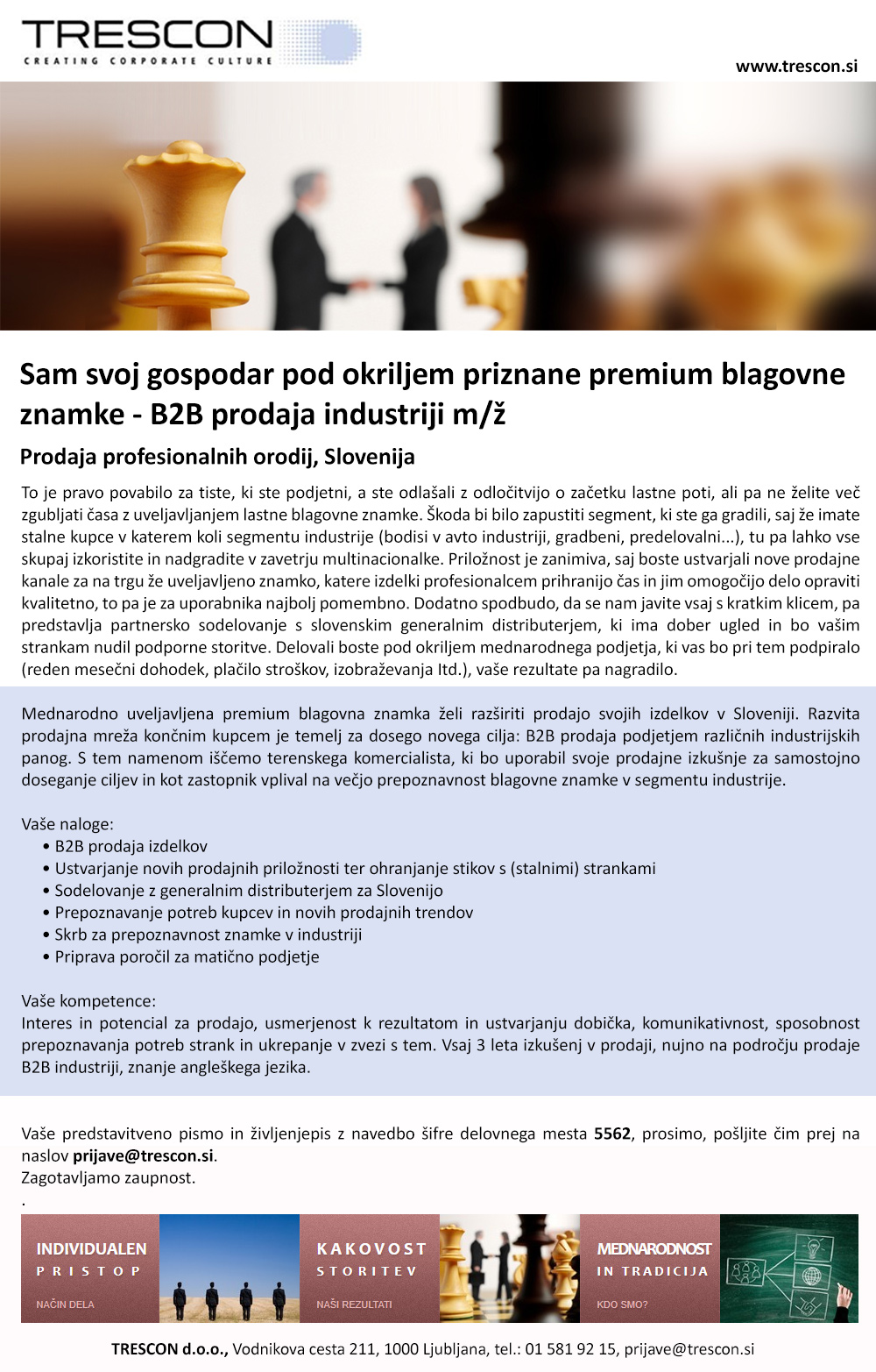 Sam svoj gospodar pod okriljem priznane premium blagovne znamke - B2B prodaja industriji (m/ž)