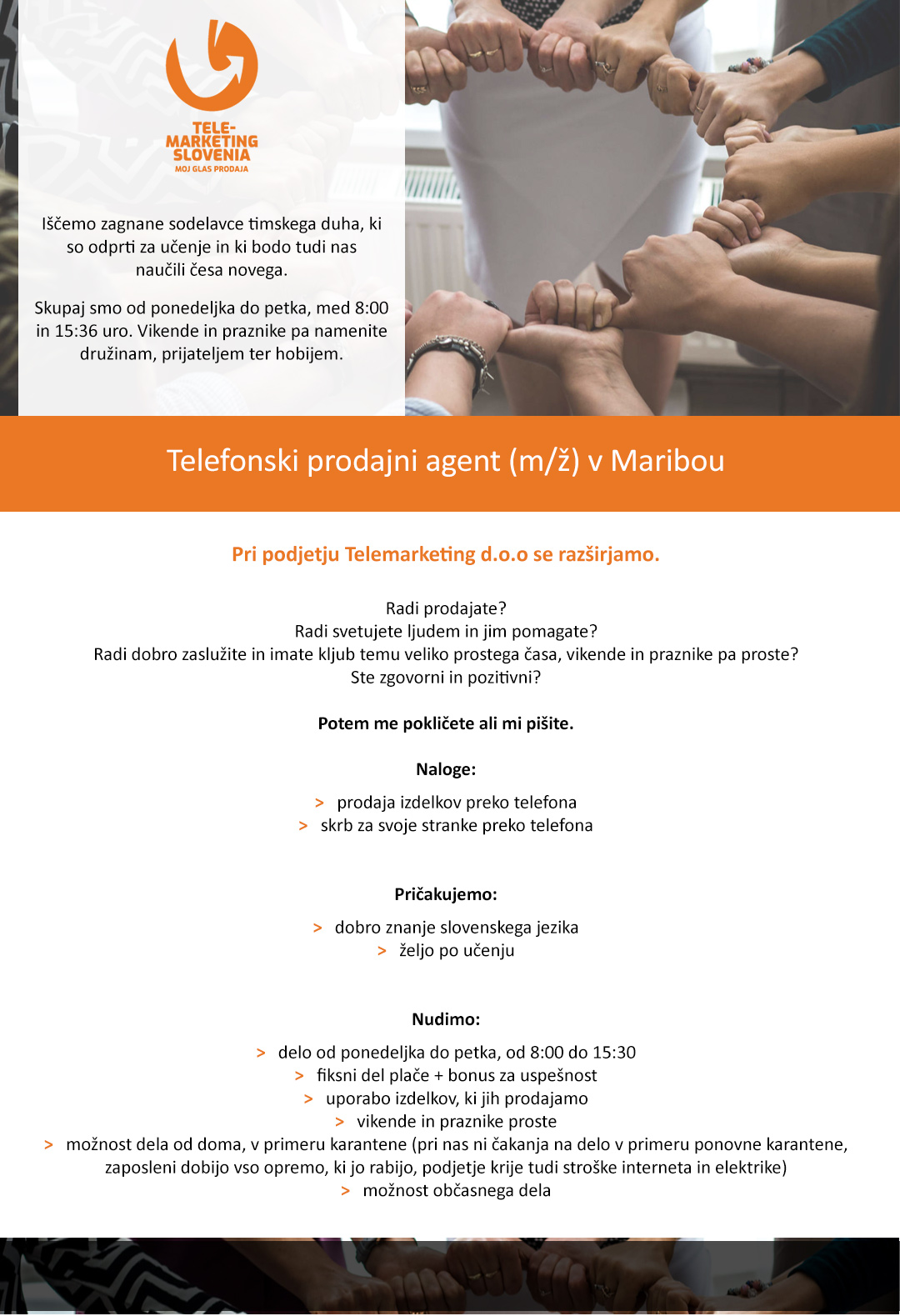 Telefonski prodajni agent (m/ž) - Maribor