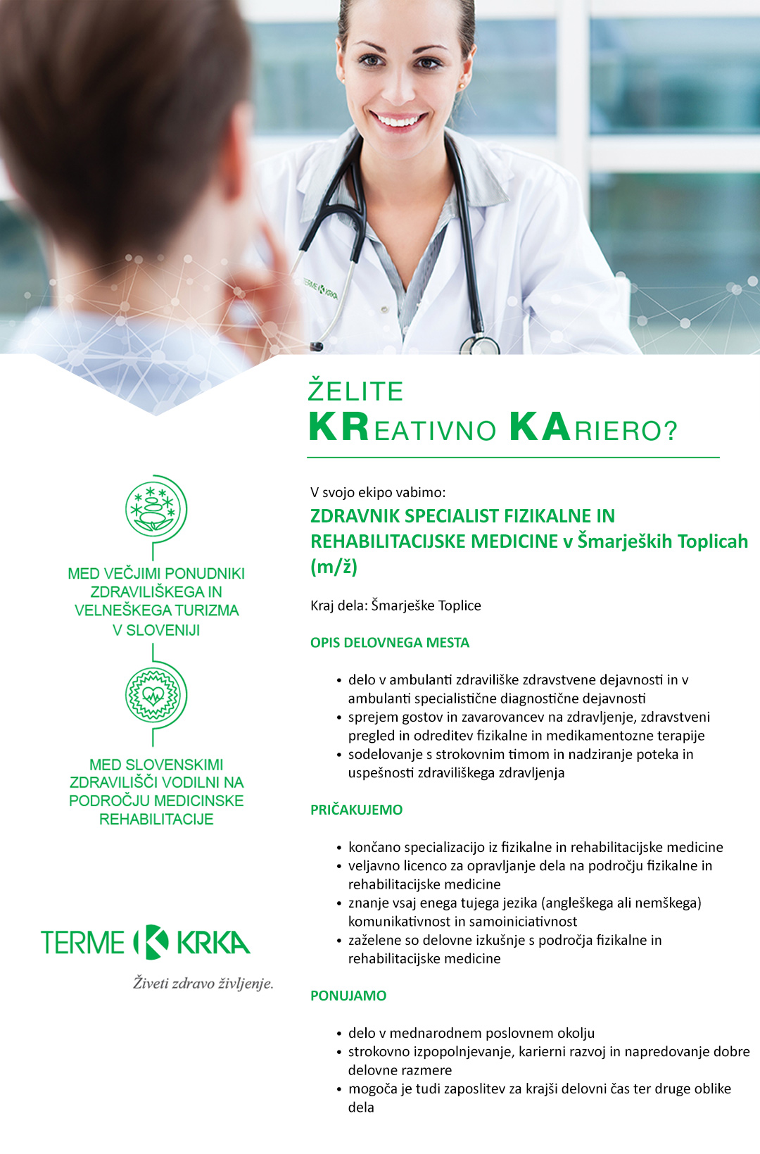 Zdravnik specialist fizikalne in rehabilitacijske medicine (m/ž) v Šmarjeških toplicah