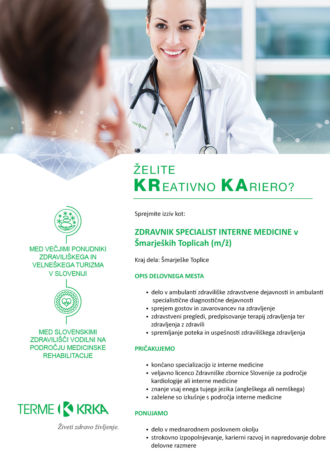 Zdravnik specialist interne medicine v Šmarjeških Toplicah (m/ž)