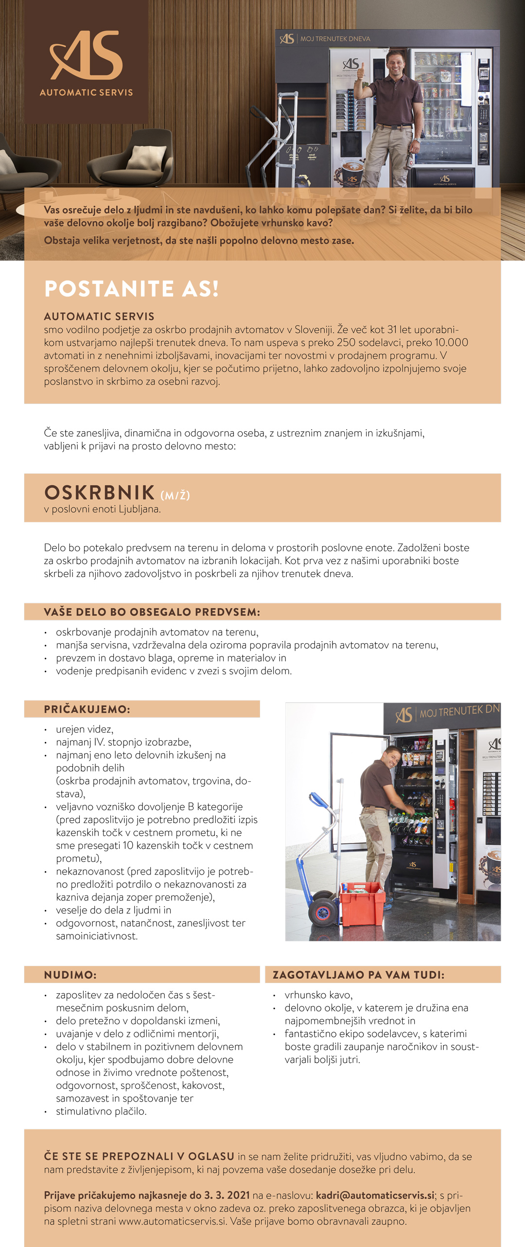 Oskrbnik (m/ž) - PE Ljubljana