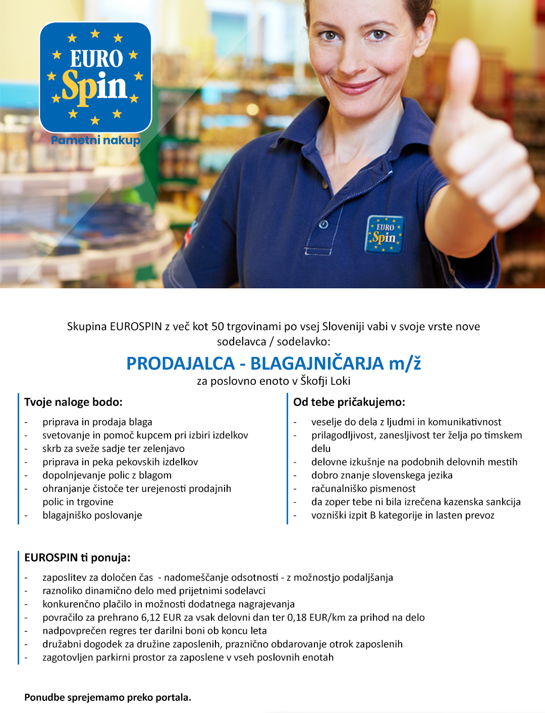 Prodajalec / blagajničar (m/ž) za PE - Škofja Loka