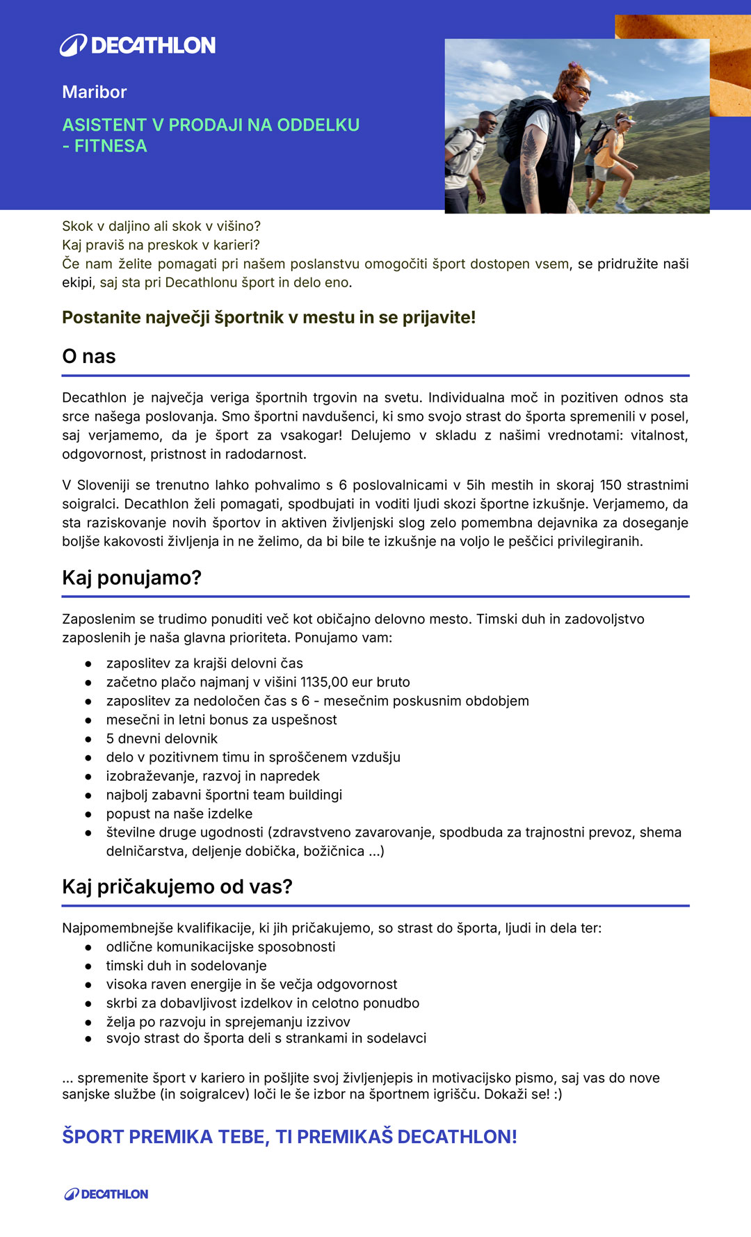 Asistent v prodaji na oddelku Fitnesa - krajši delovni čas (m/ž)