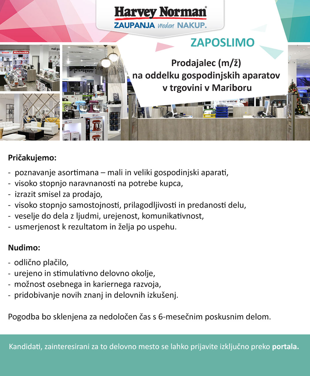 Prodajalec (m/ž) na oddelku gospodinjskih aparatov v trgovini v Mariboru