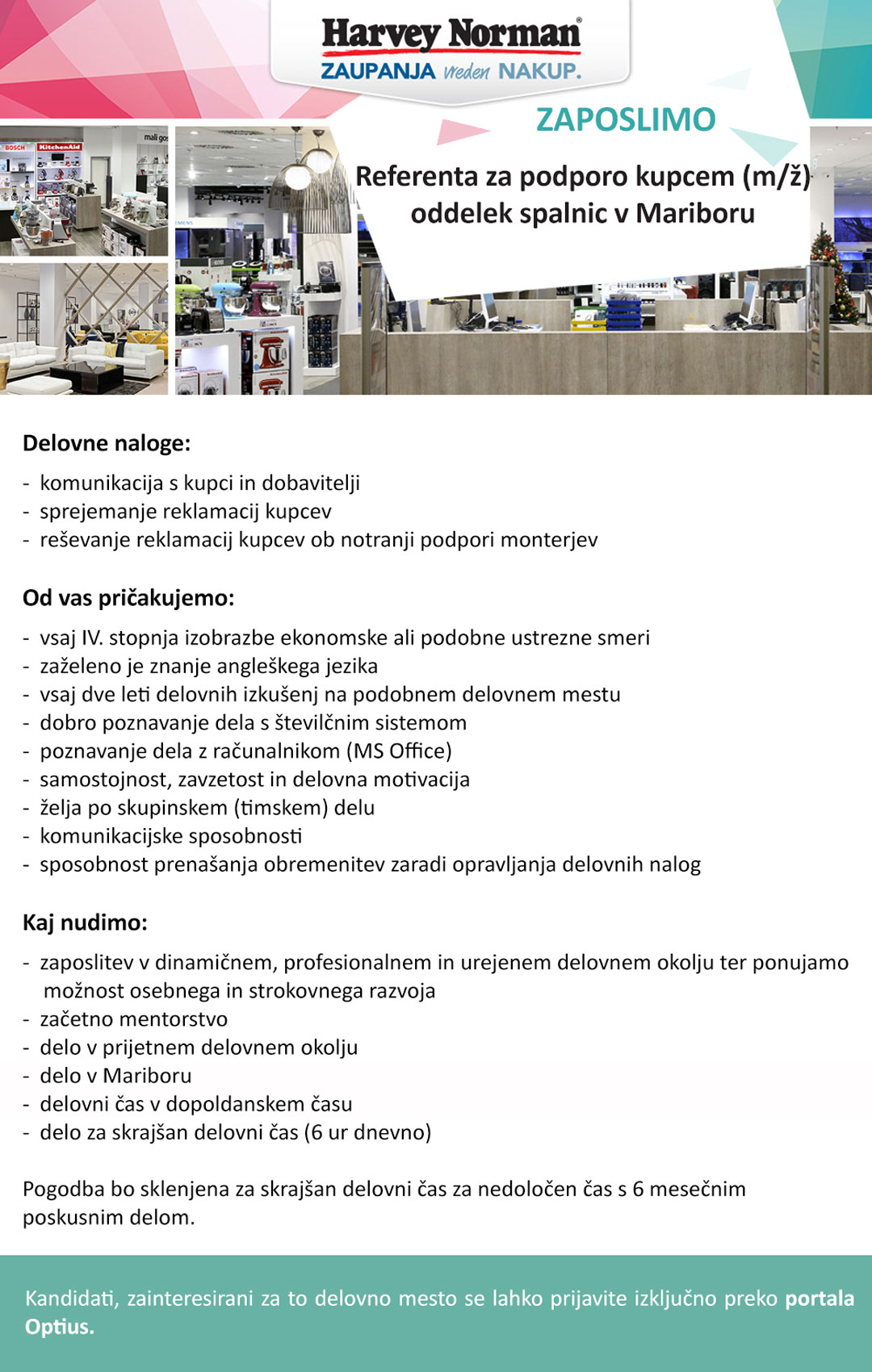 Referent za podporo kupcem (m/ž) oddelek spalnic v Mariboru
