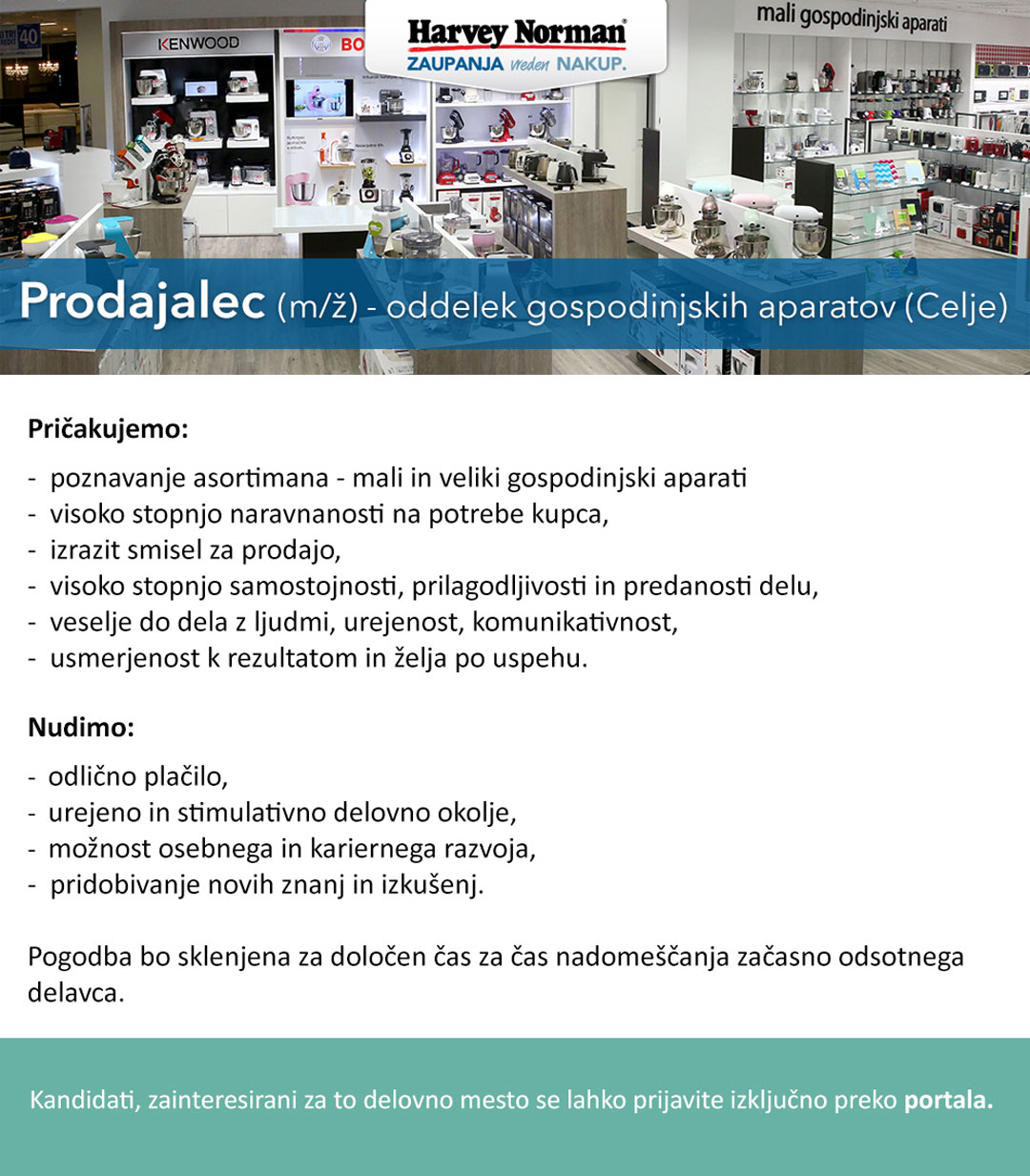 Prodajalec (m/ž) na oddelku gospodinjskih aparatov v Celju