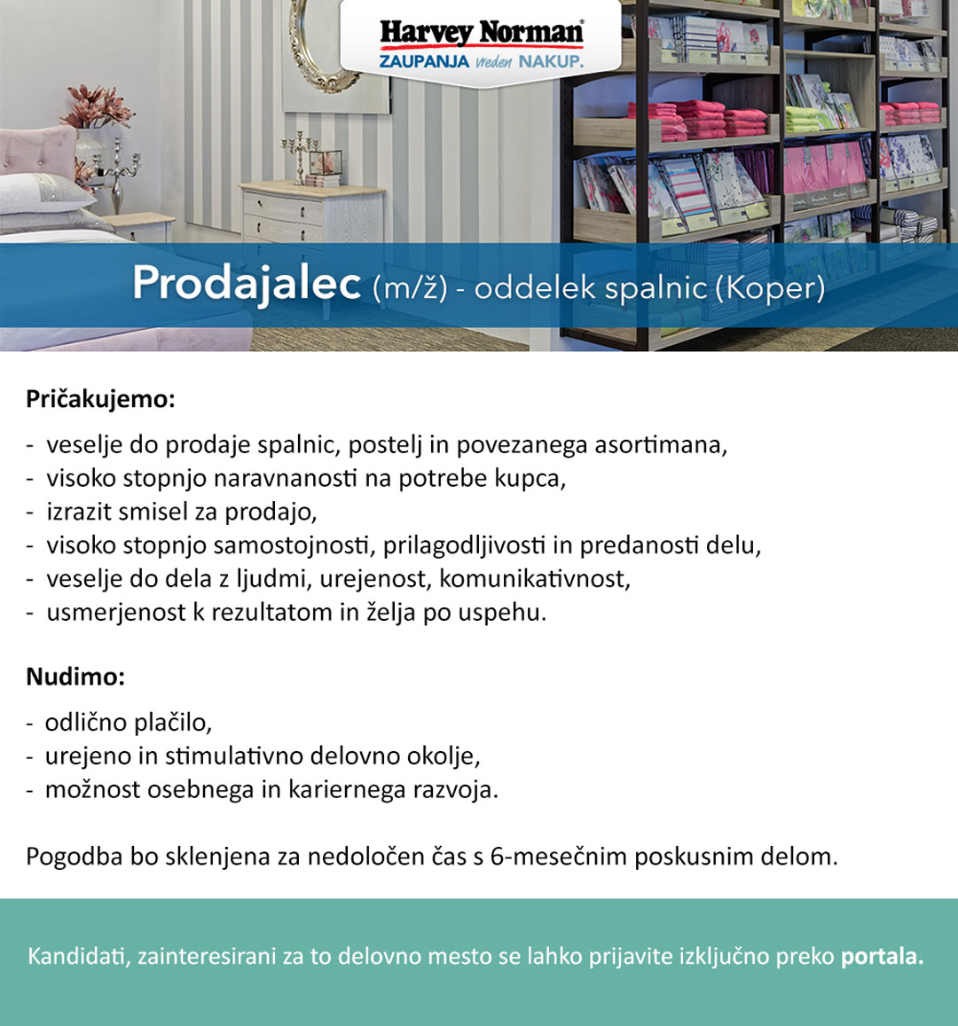 Prodajalec (m/ž) na oddelku spalnic v Kopru