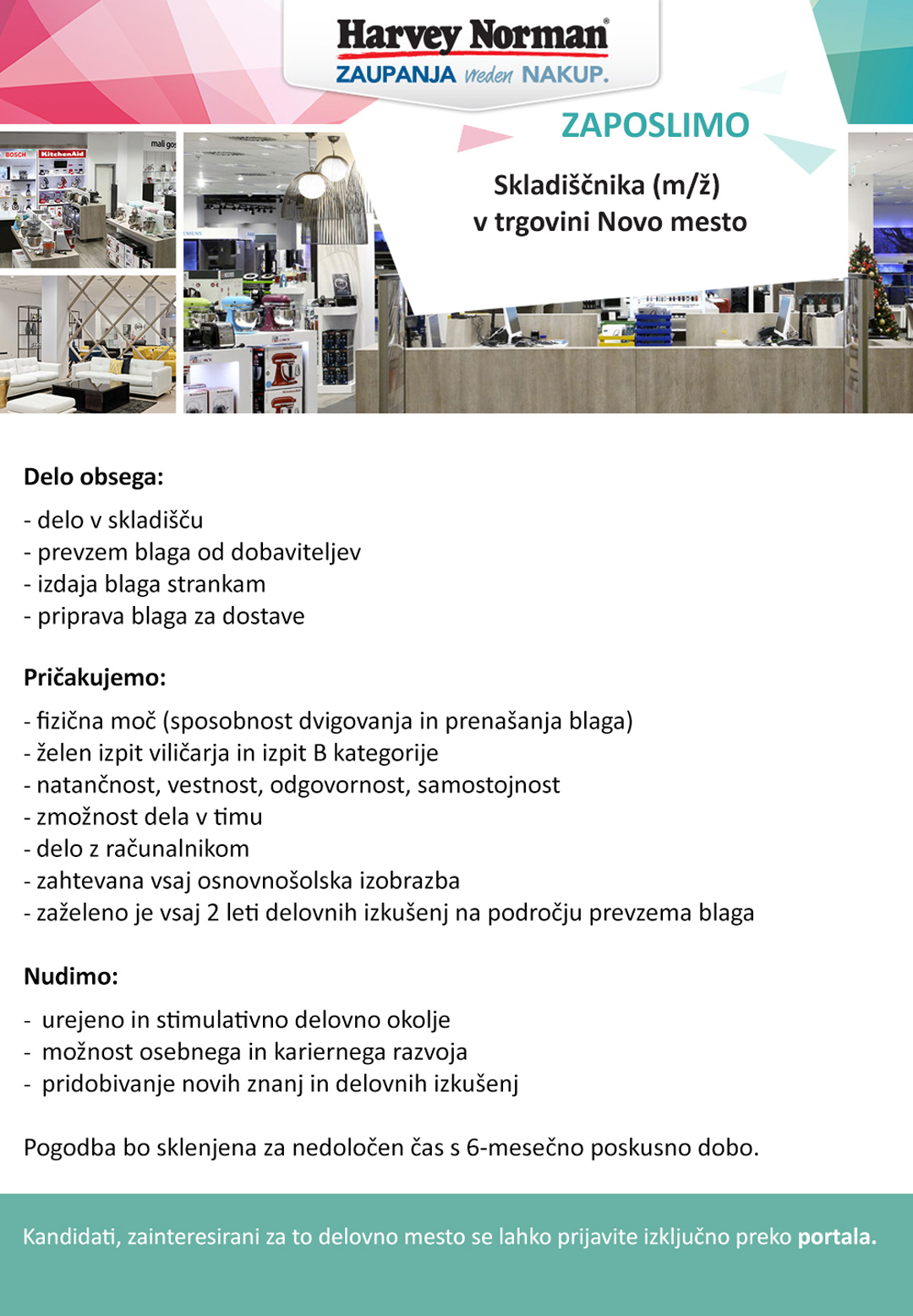 Skladiščnik (m/ž) v trgovini v Novem mestu