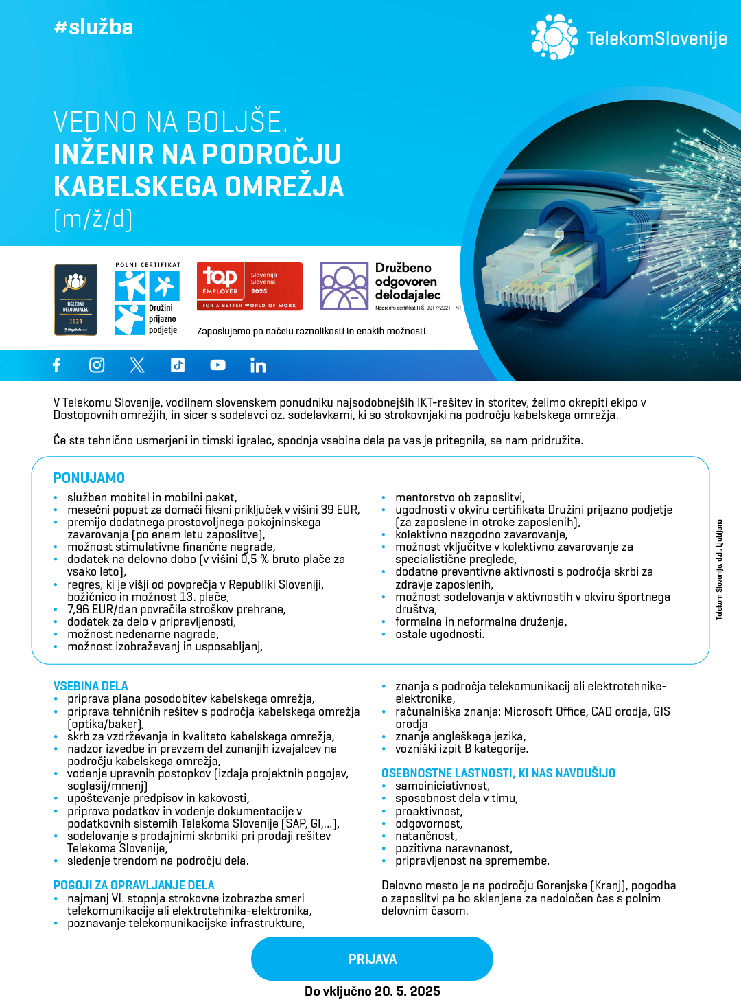 Inženir na področju kabelskega omrežja (m/ž/d)