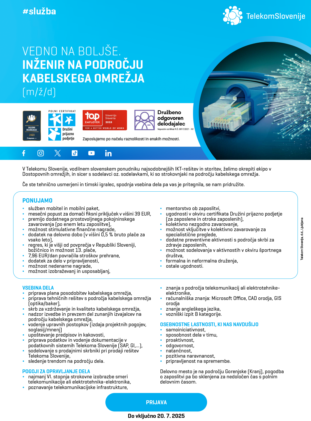 Inženir na področju kabelskega omrežja (m/ž/d)