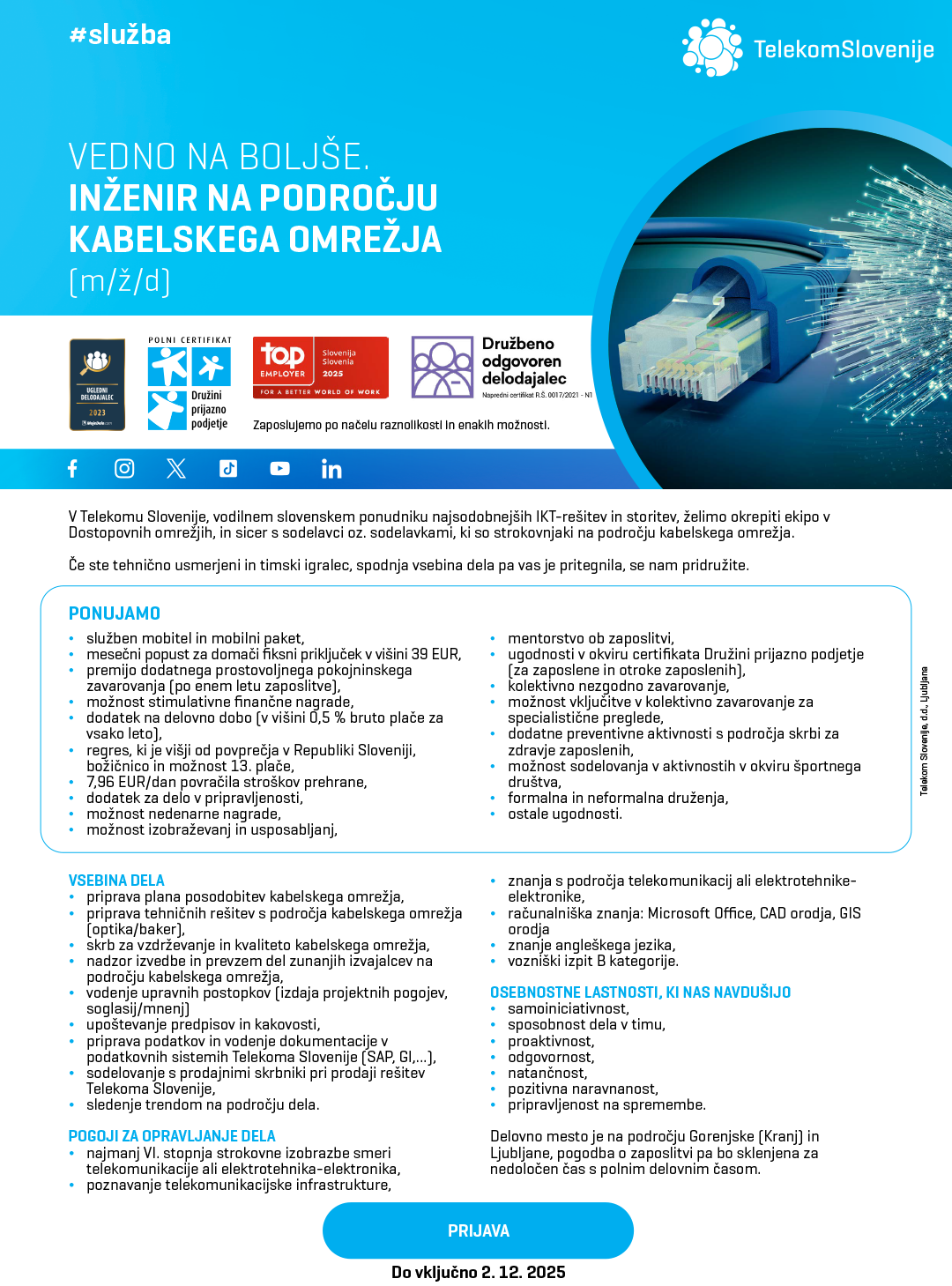 Inženir na področju kabelskega omrežja (m/ž/d)