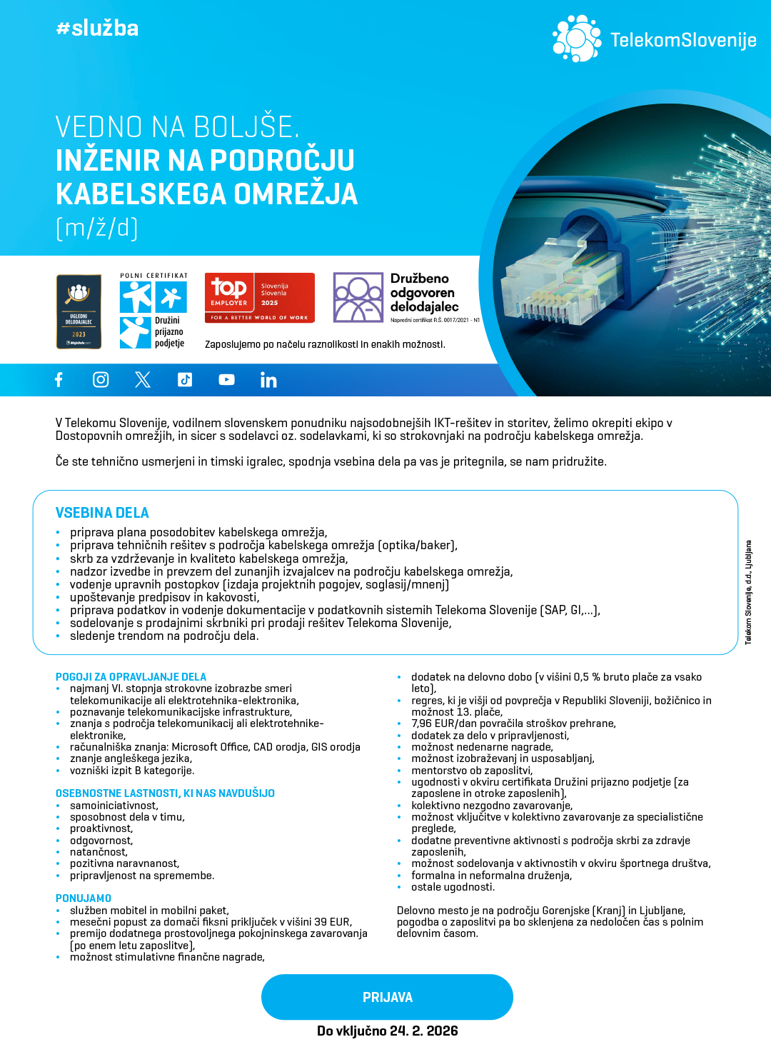 Inženir na področju kabelskega omrežja (m/ž/d)