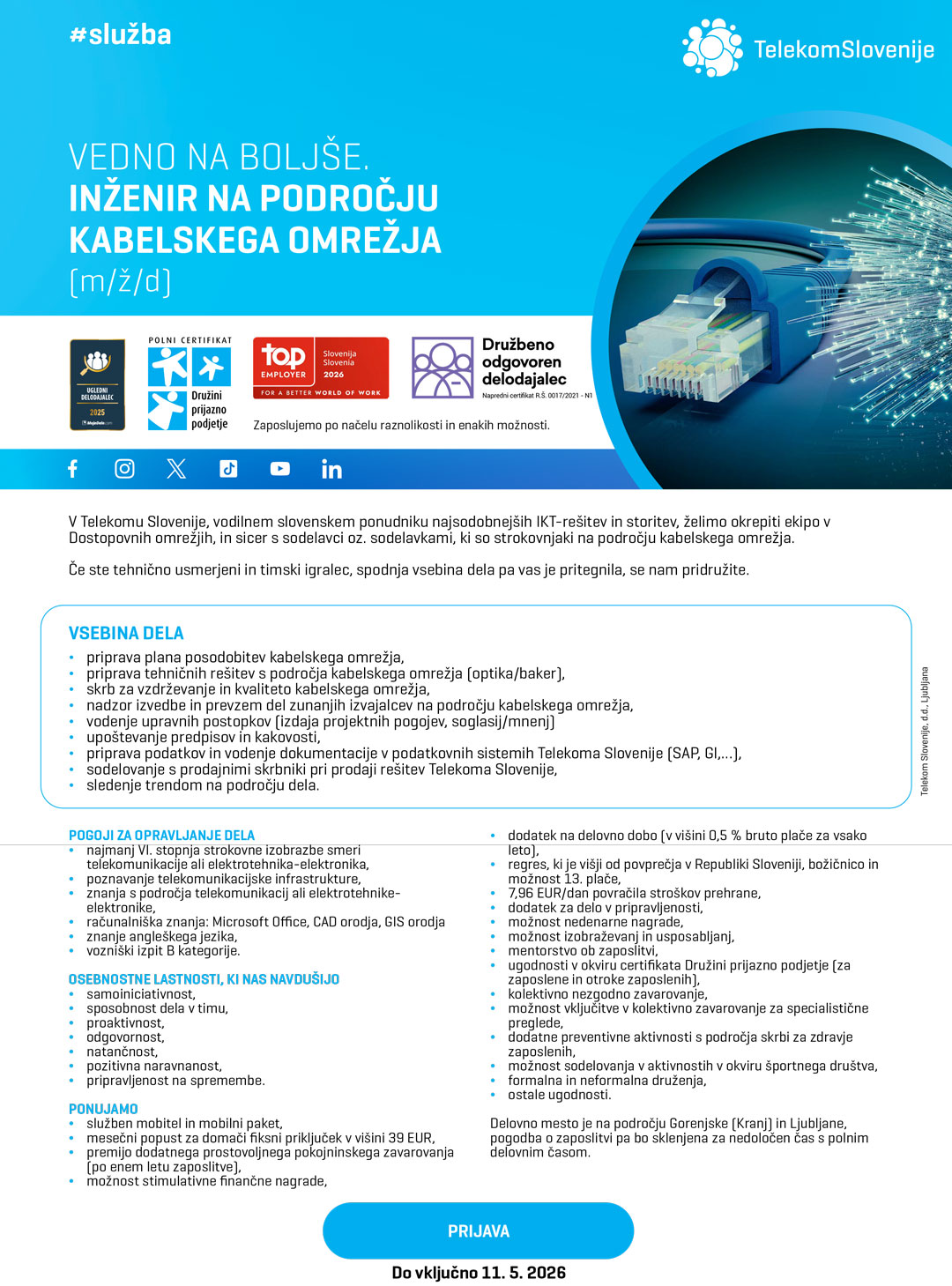 Inženir na področju kabelskega omrežja (m/ž/d)