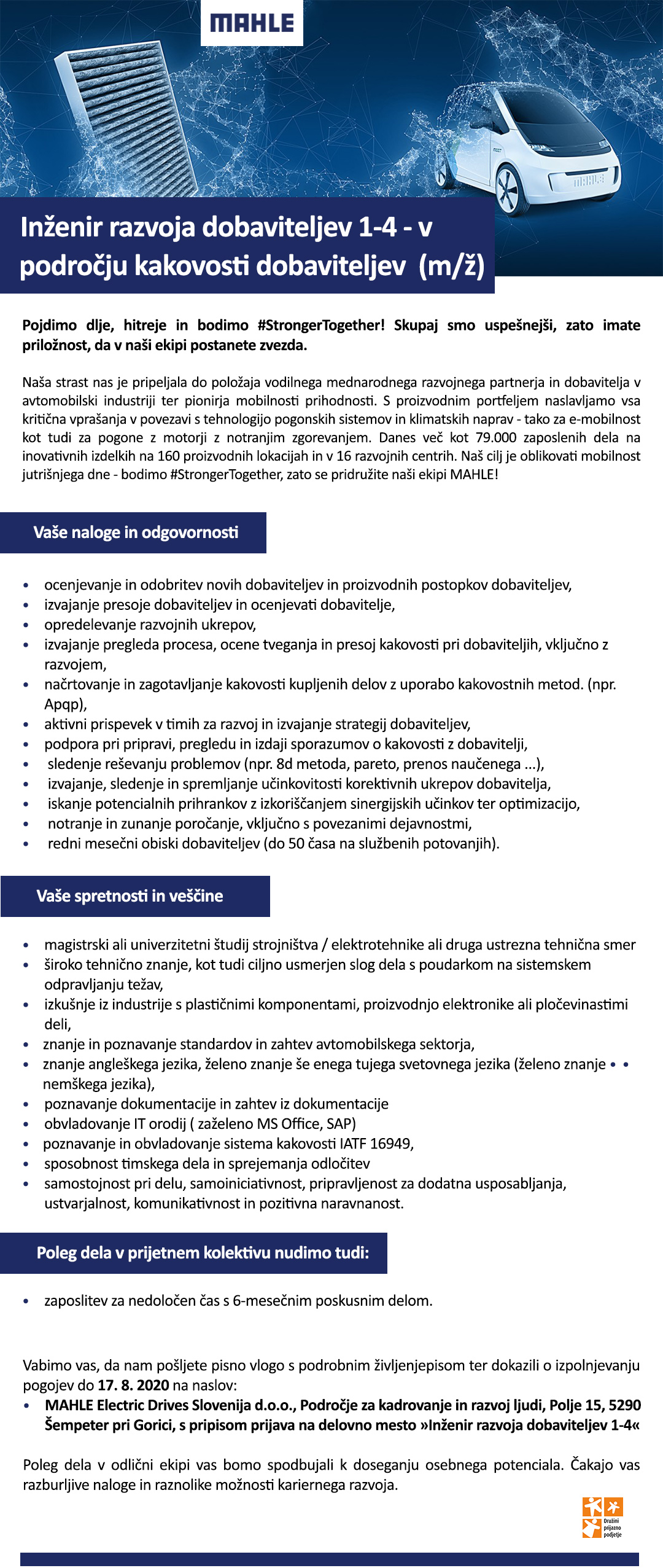 Inženir razvoja dobaviteljev 1-4- v področju kakovosti dobaviteljev (m/ž)