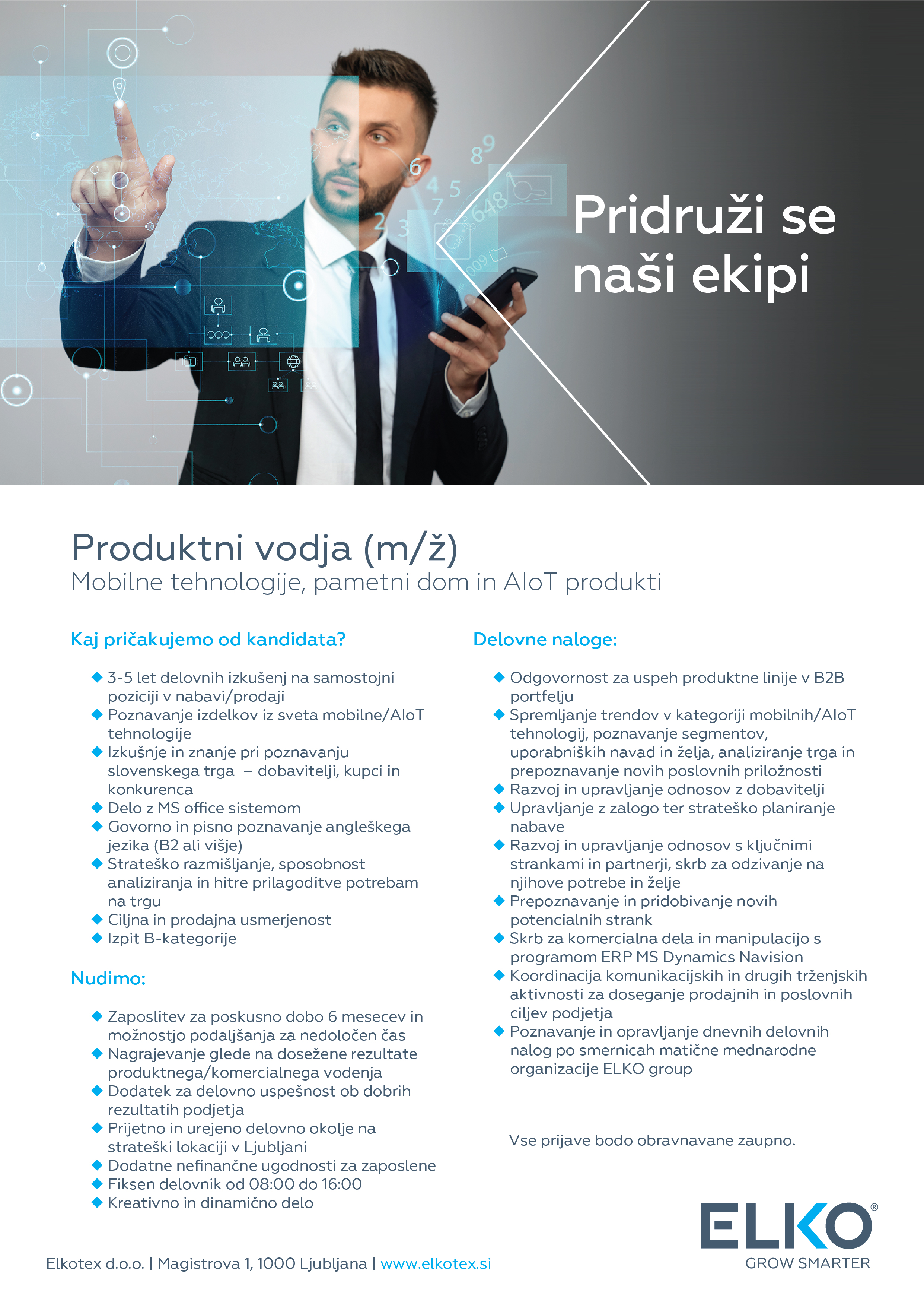 Produktni vodja (m/ž) - Mobilne tehnologije, pametni dom in AIoT produkti