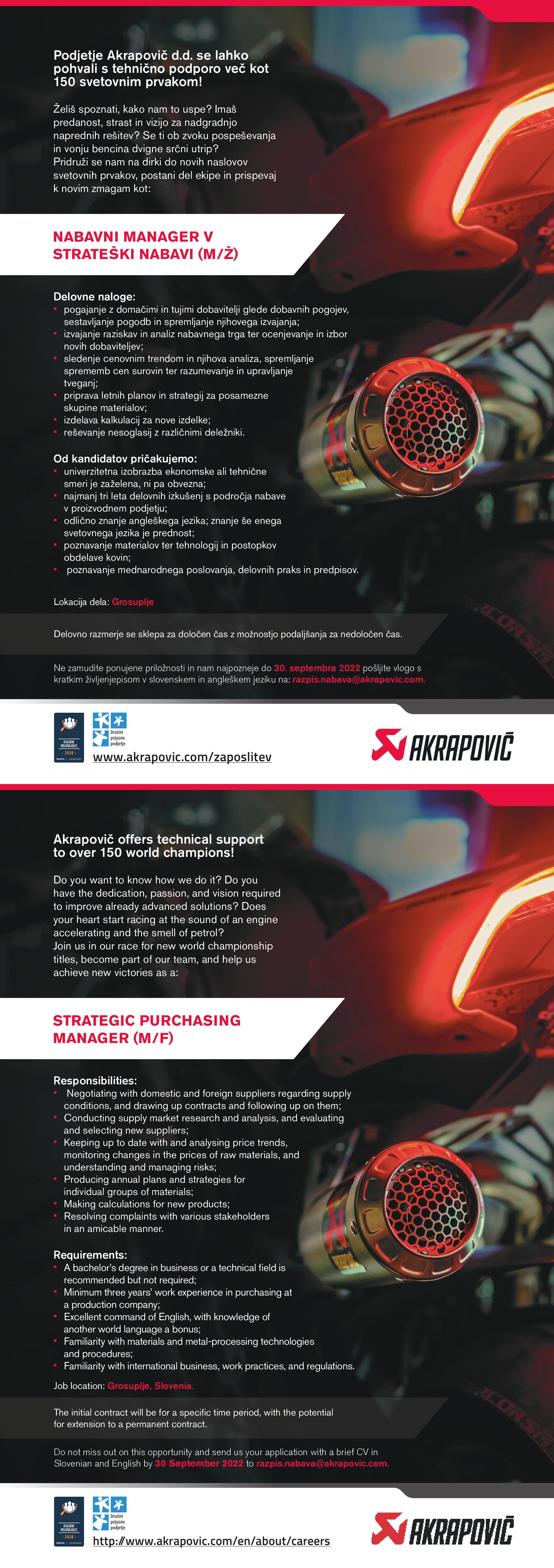 Nabavni manager v strateški nabavi / Strategic purchasing manager (m/ž)