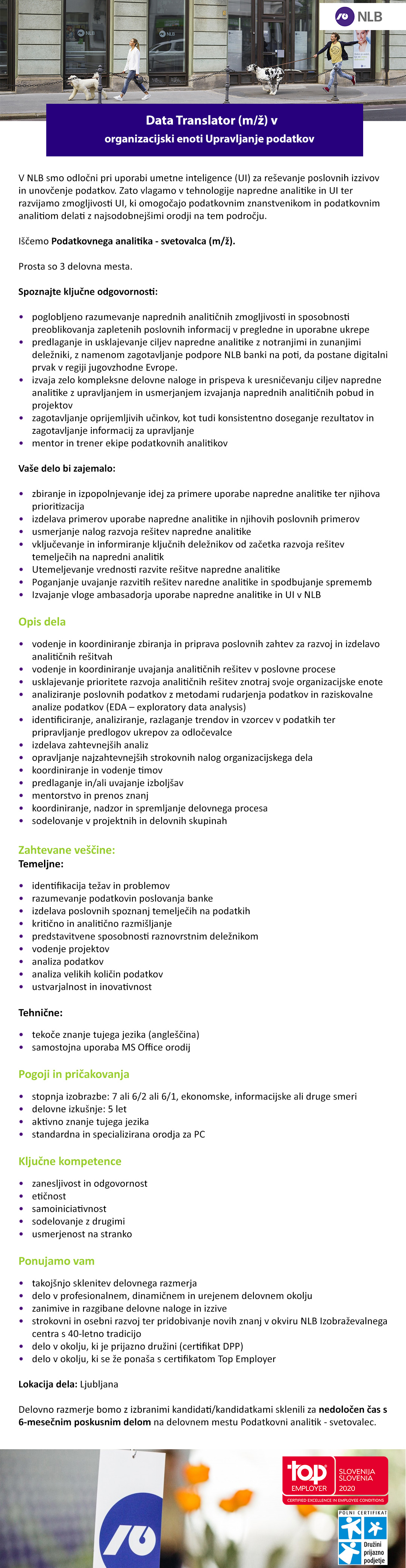 Data Translator (m/ž) v organizacijski enoti Upravljanje podatkov