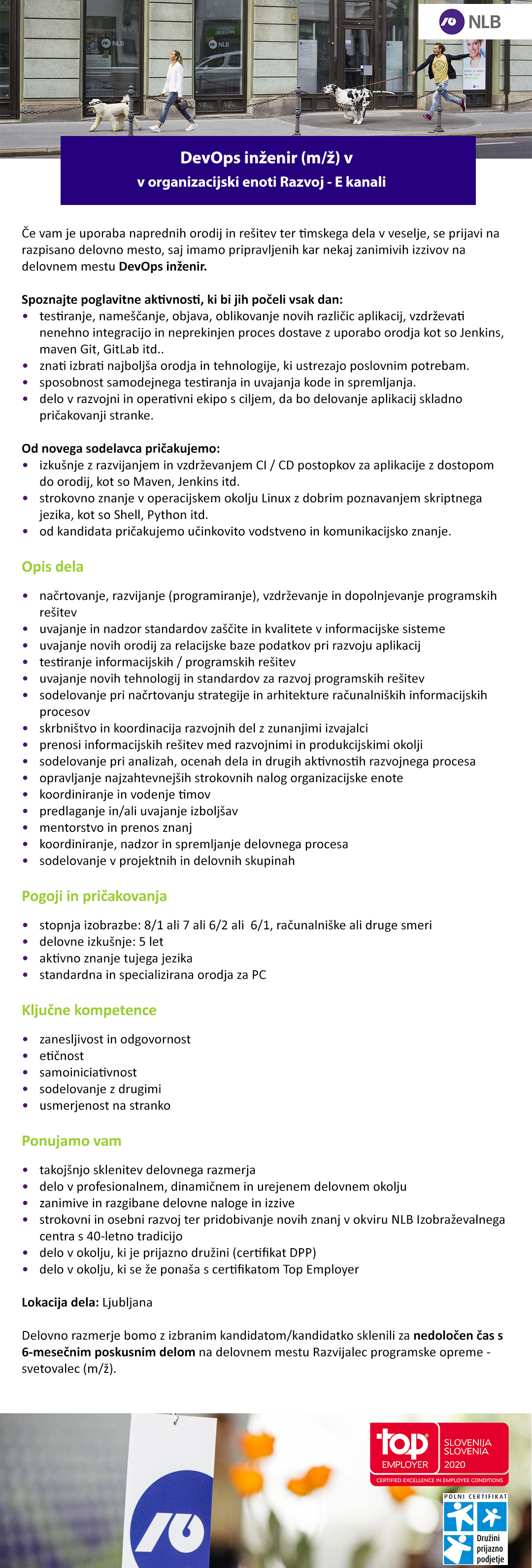 DevOps inženir (m/ž) v organizacijski enoti Razvoj - E kanali