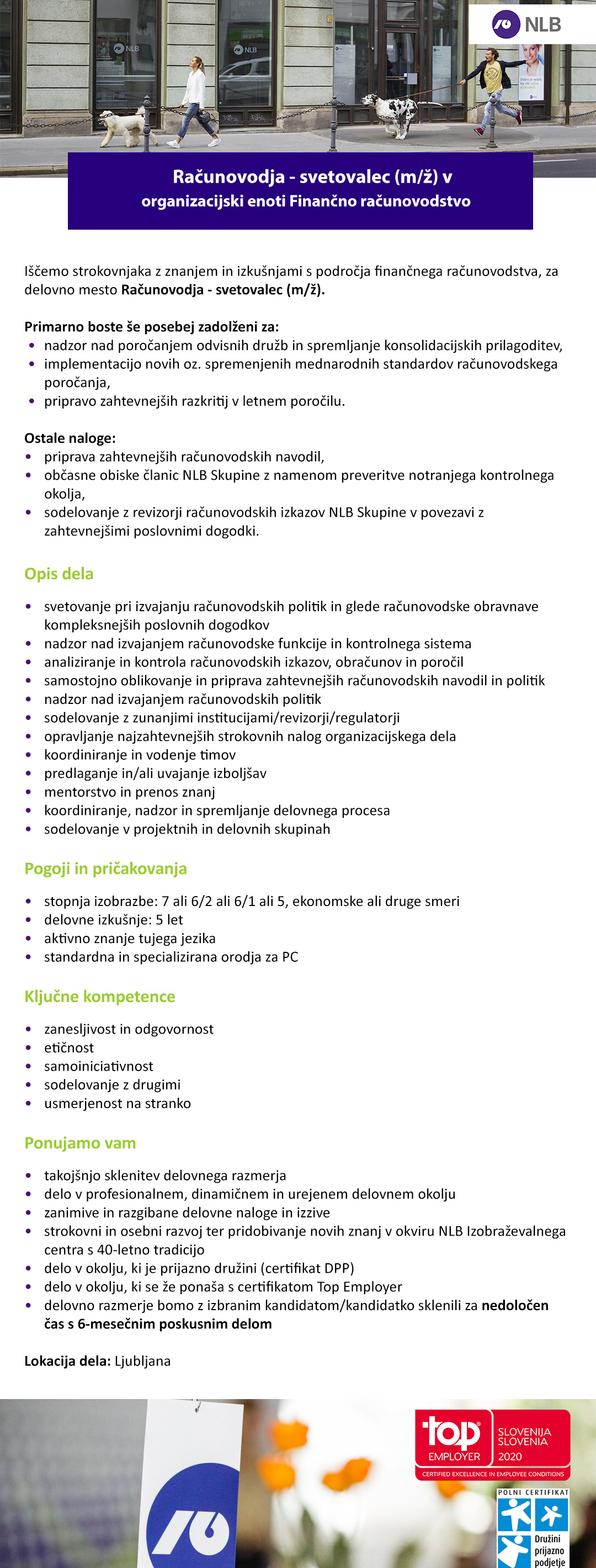 Računovodja - svetovalec (m/ž) v organizacijski enoti Finančno računovodstvo