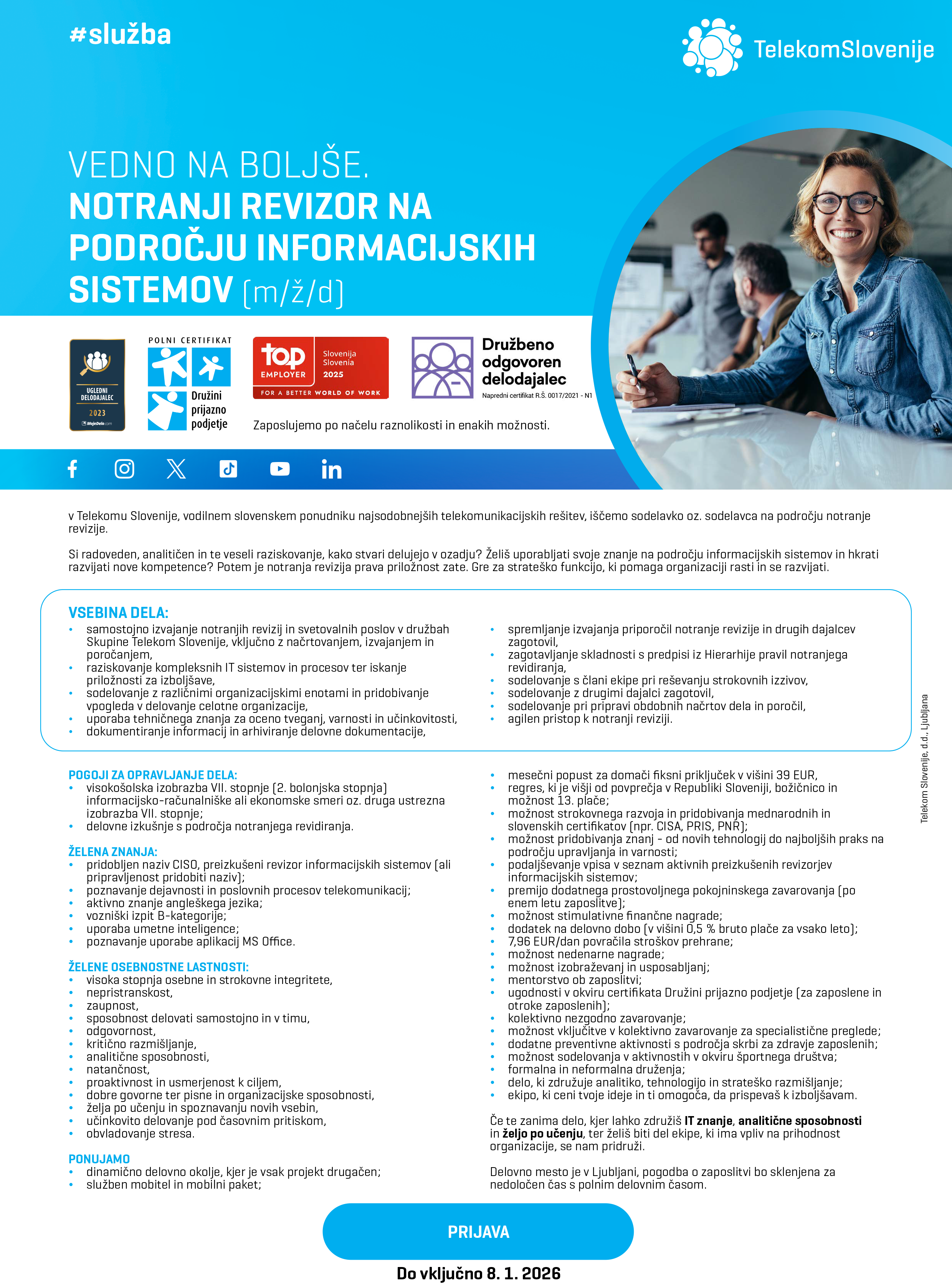 Notranji revizor na področju informacijskih sistemov (m/ž/d)