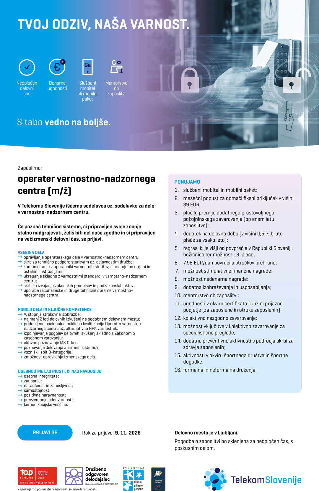 Operater varnostno-nadzornega centra (m/ž)